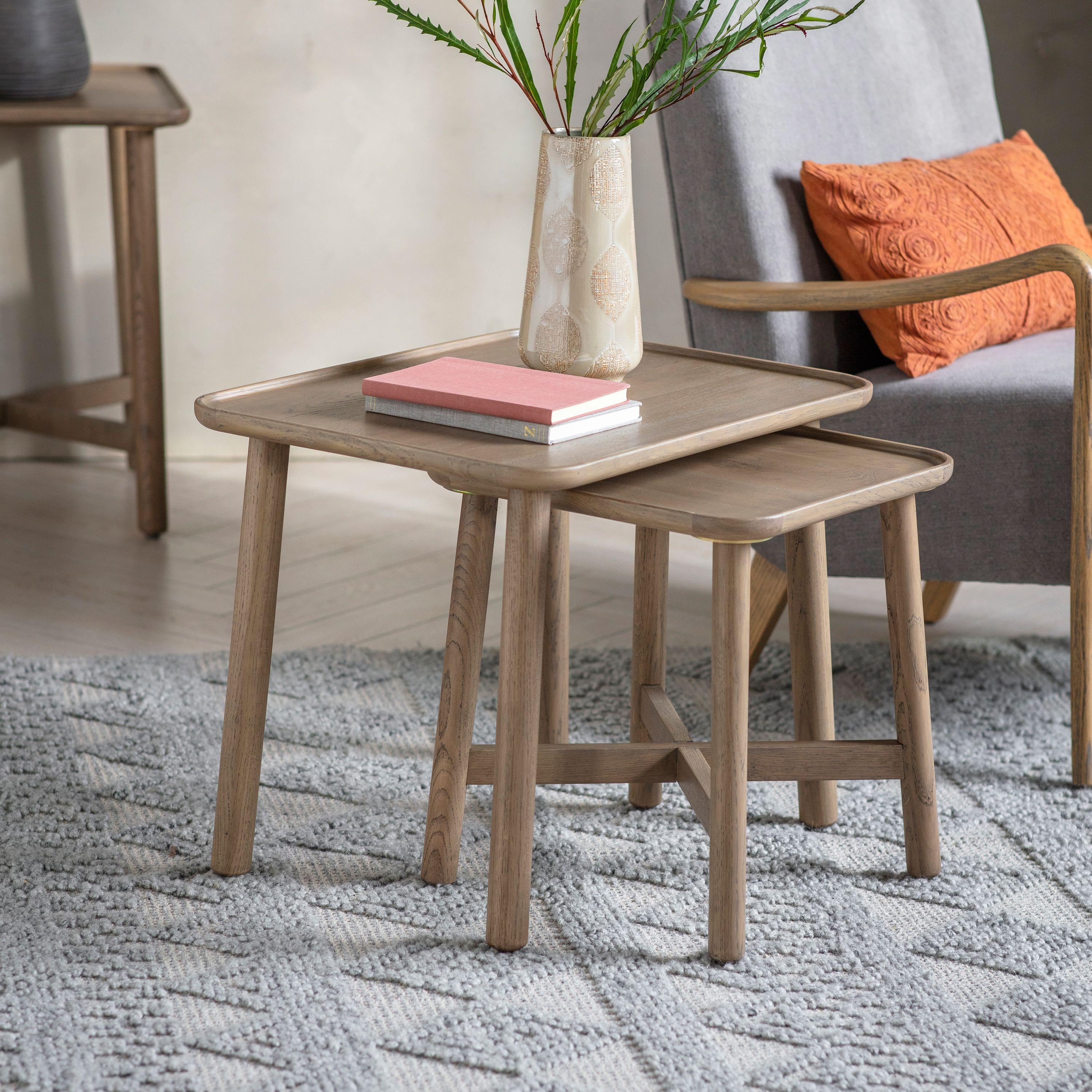 Fernhaven Solid Oak Nest Of 2 Tables Grey - Maison Rêves UK