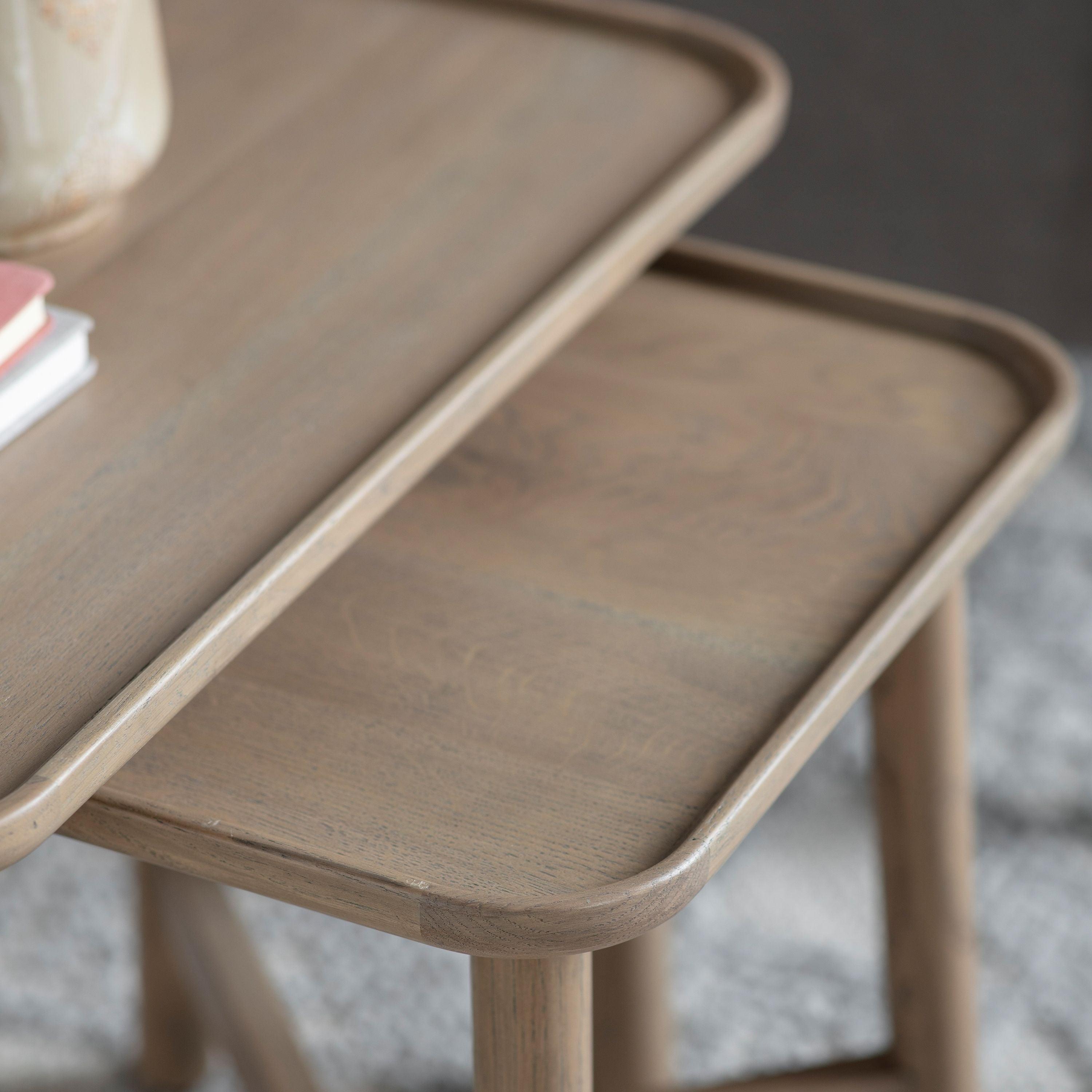 Fernhaven Solid Oak Nest Of 2 Tables Grey - Maison Rêves UK