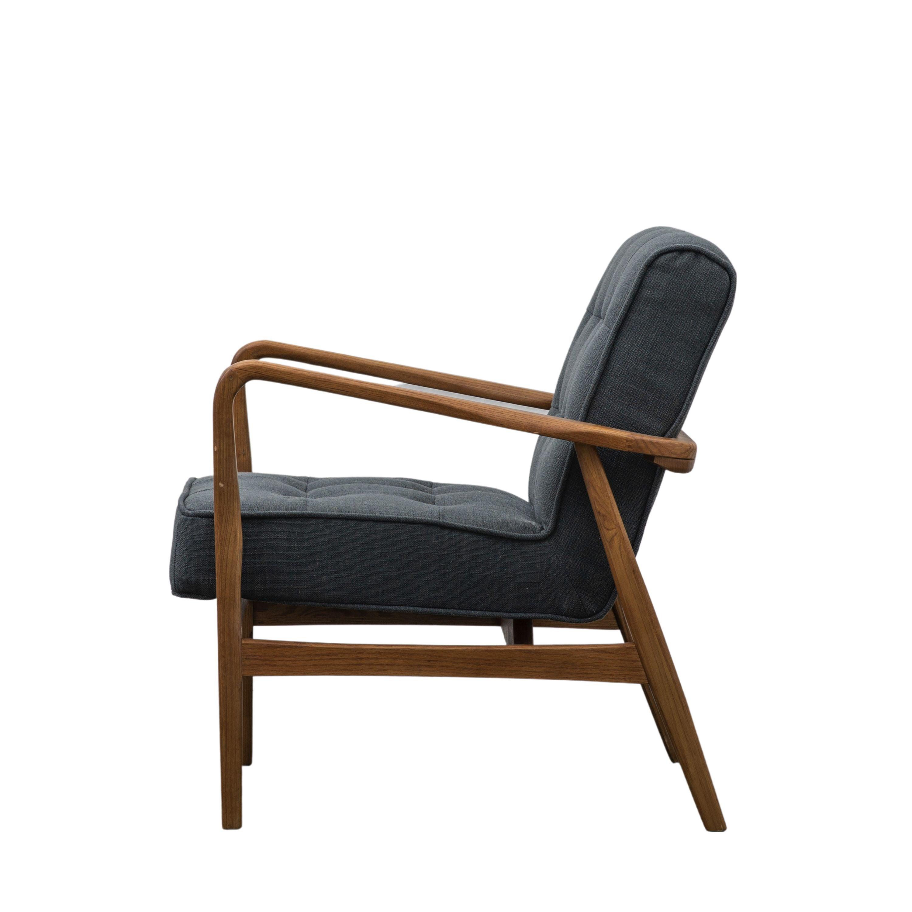 Havenstone Armchair Dark Grey Linen and Solid Oak Frame - Maison Rêves UK