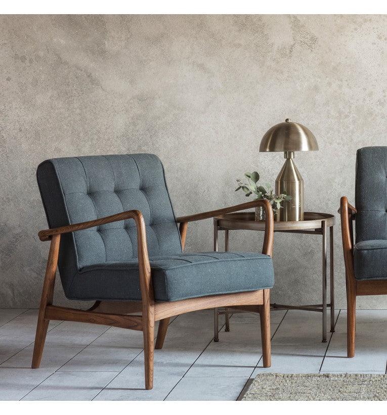 Havenstone Armchair Dark Grey Linen and Solid Oak Frame - Maison Rêves UK