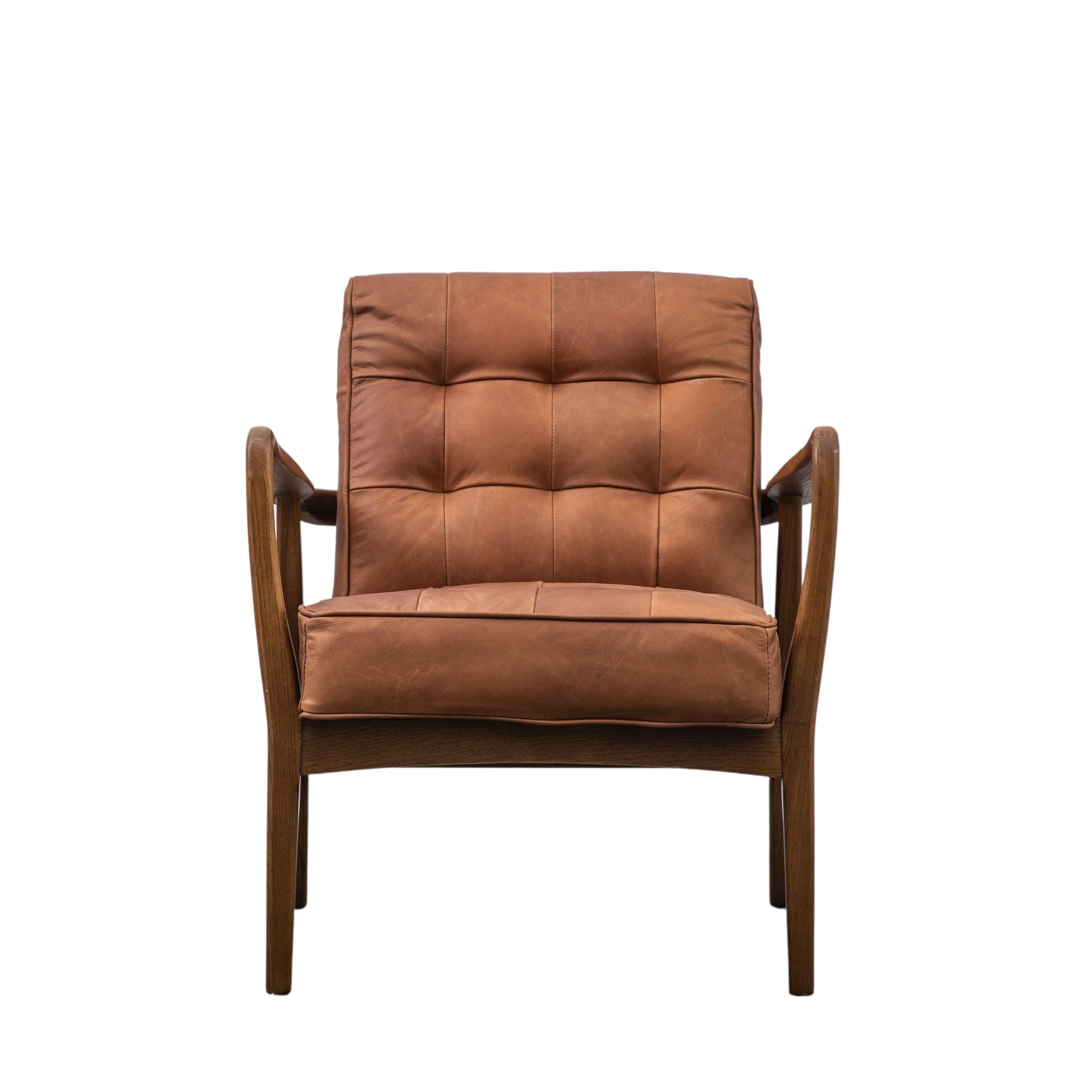 Havenstone Armchair Vintage Brown Leather with Solid Oak Frame - Maison Rêves UK