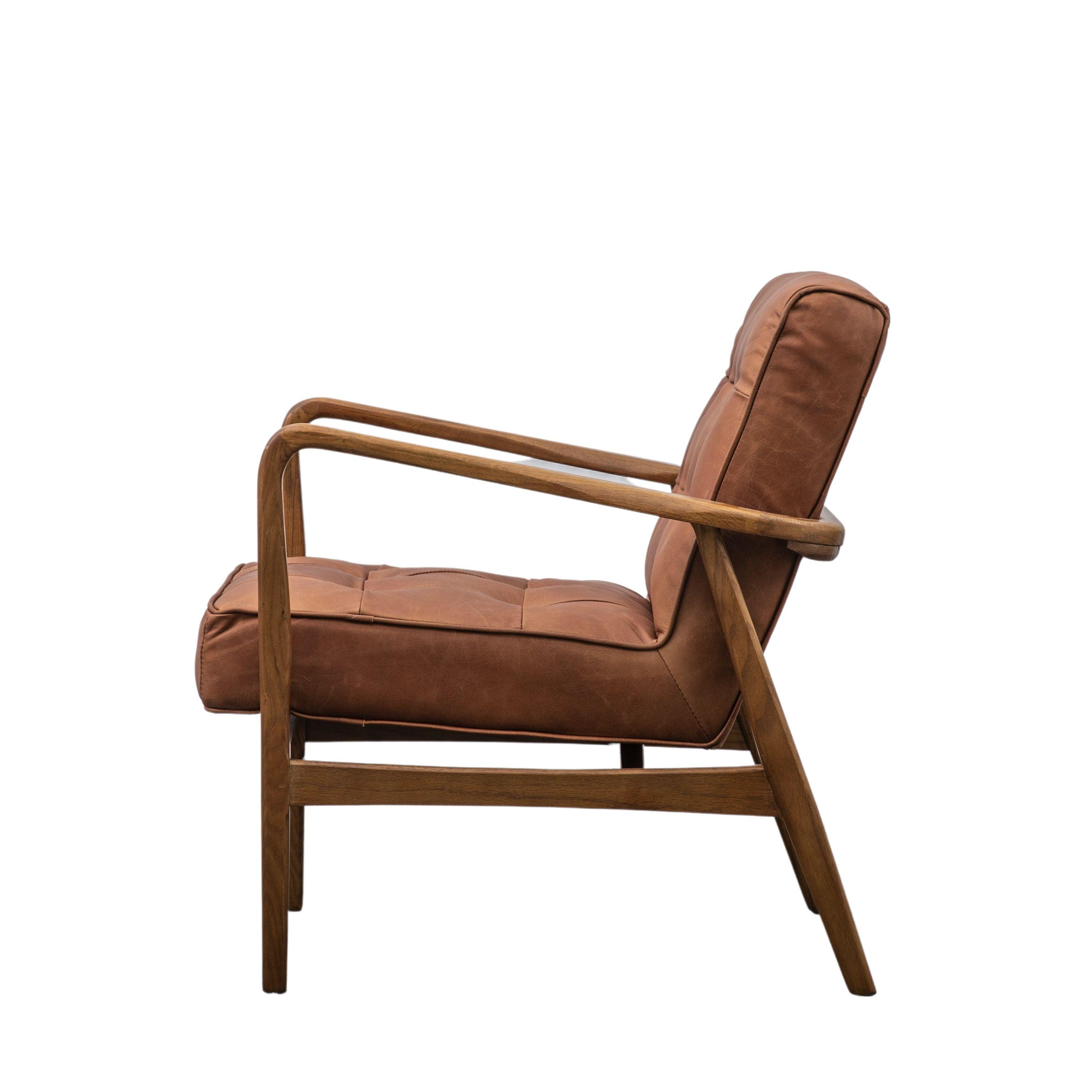 Havenstone Armchair Vintage Brown Leather with Solid Oak Frame - Maison Rêves UK