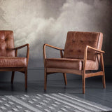 Havenstone Armchair Vintage Brown Leather with Solid Oak Frame - Maison Rêves UK