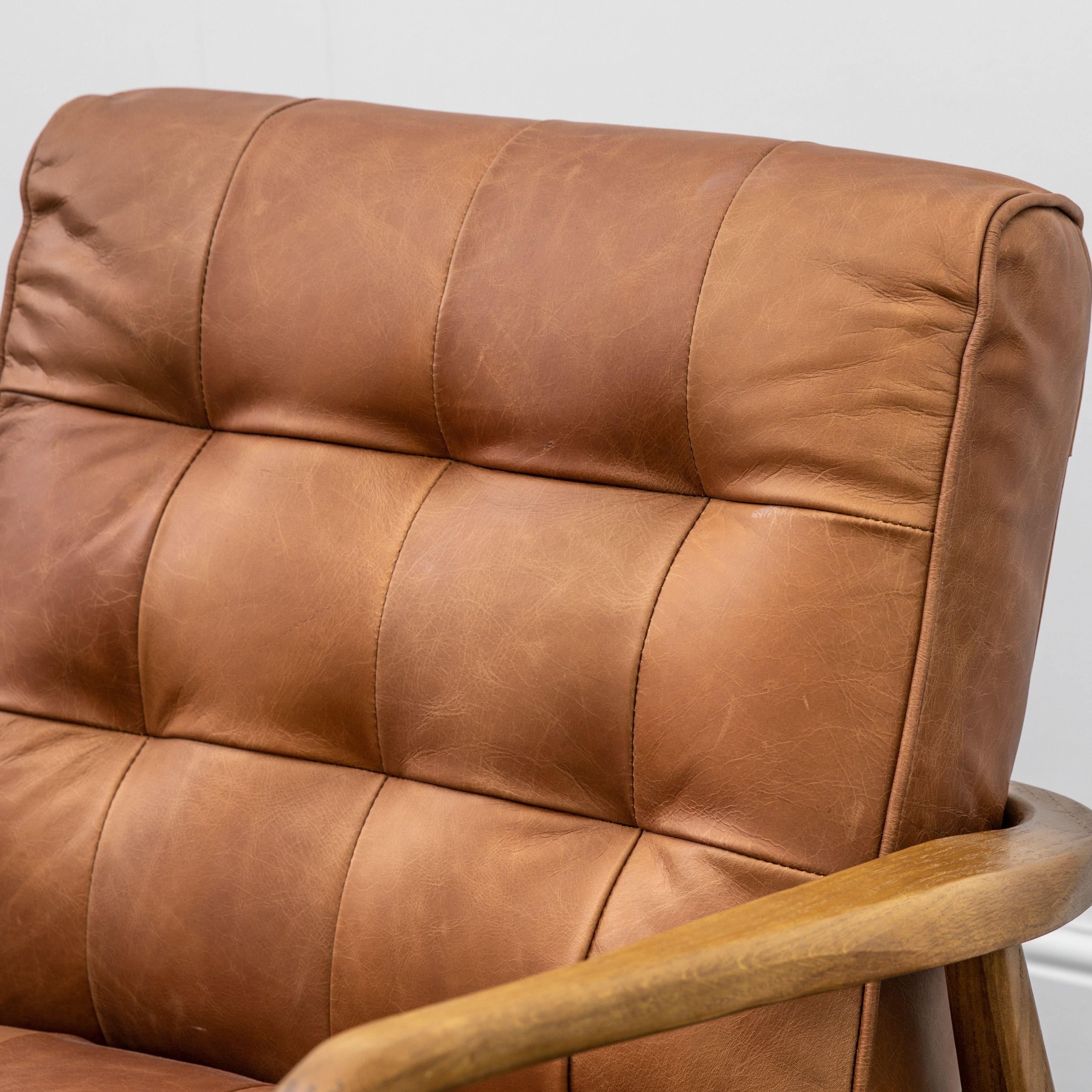 Havenstone Armchair Vintage Brown Leather with Solid Oak Frame - Maison Rêves UK