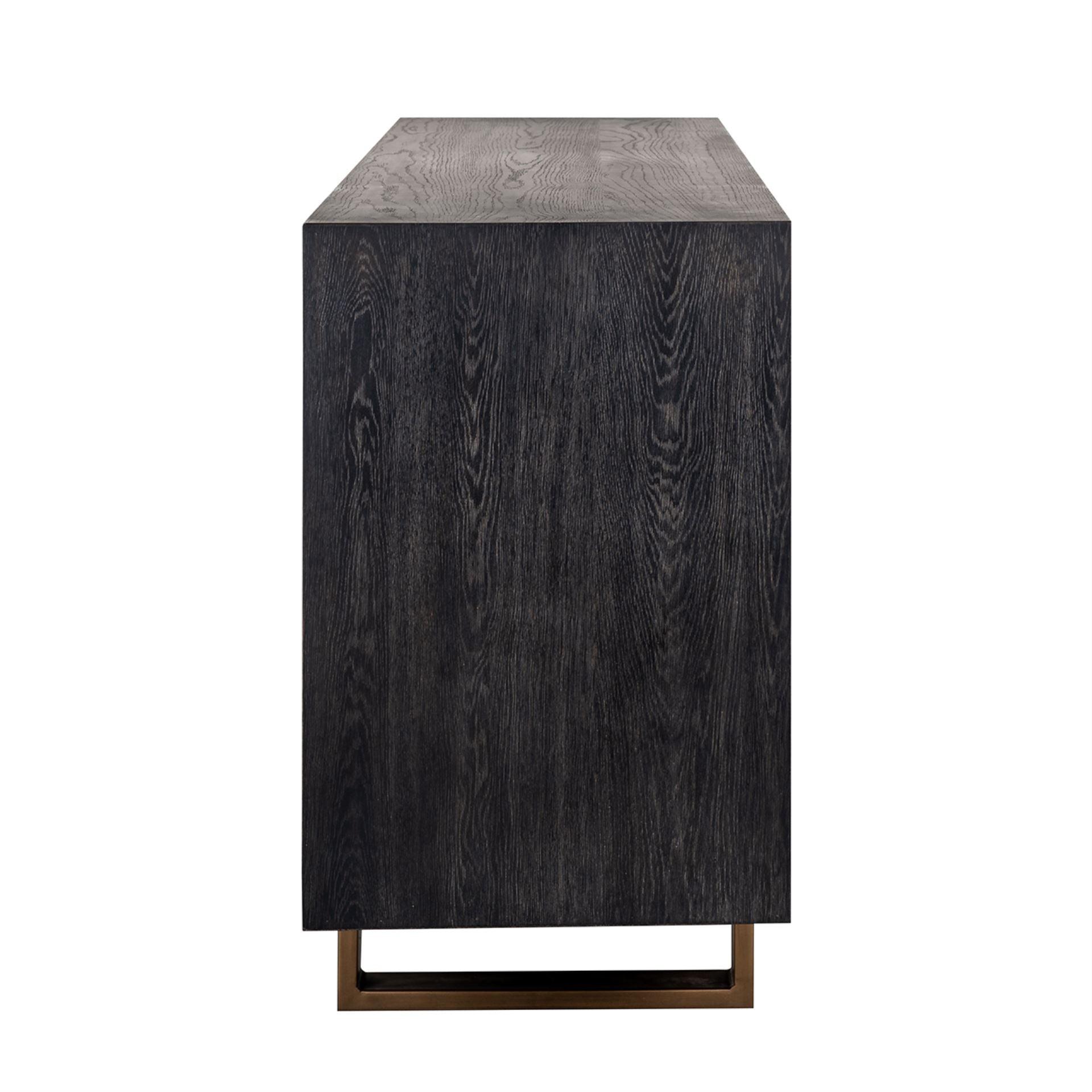 Hunter Black Rustic Oak 4 Door Sideboard with Brushed Gold Base by Richmond Interiors - Maison Rêves UK