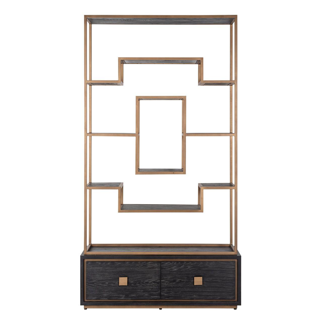 Hunter Brushed Gold Bookcase with Black 2 Door Cabinet by Richmond Interiors - Maison Rêves UK