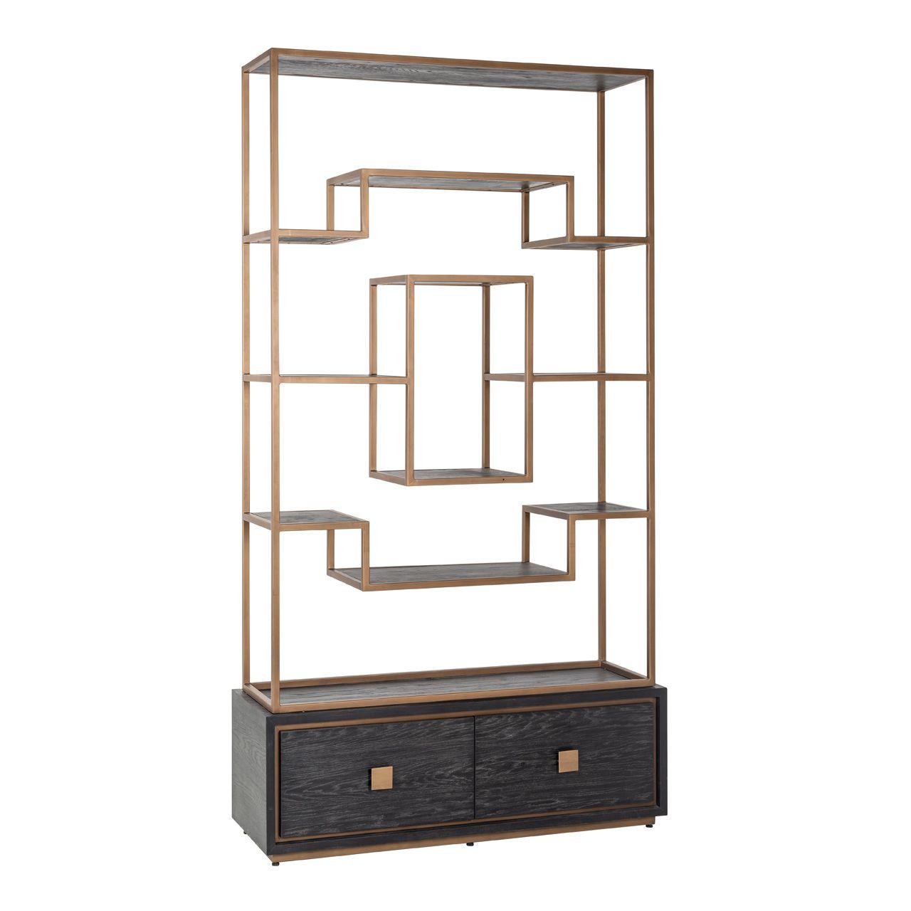 Hunter Brushed Gold Bookcase with Black 2 Door Cabinet by Richmond Interiors - Maison Rêves UK