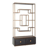Hunter Brushed Gold Bookcase with Black 2 Door Cabinet by Richmond Interiors - Maison Rêves UK
