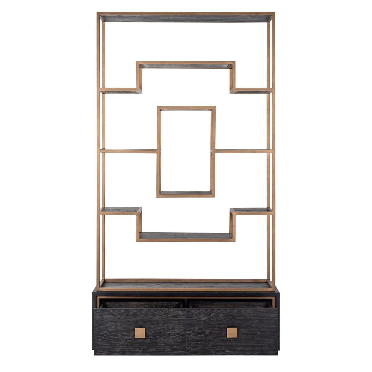 Hunter Brushed Gold Bookcase with Black 2 Door Cabinet by Richmond Interiors - Maison Rêves UK