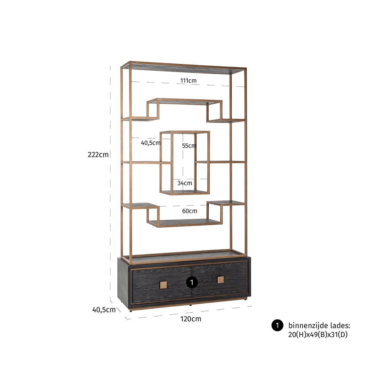 Hunter Brushed Gold Bookcase with Black 2 Door Cabinet by Richmond Interiors - Maison Rêves UK