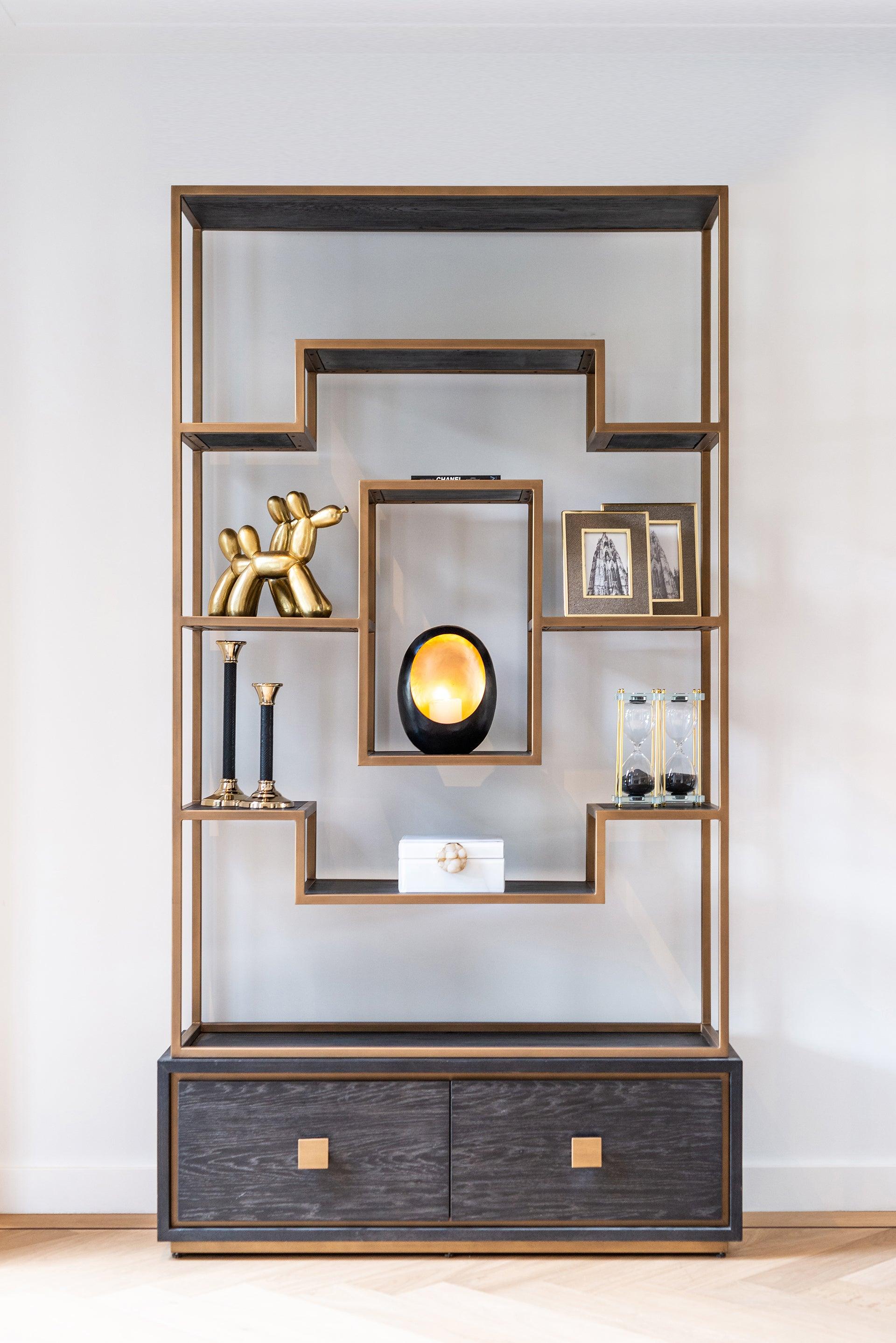 Hunter Brushed Gold Bookcase with Black 2 Door Cabinet by Richmond Interiors - Maison Rêves UK