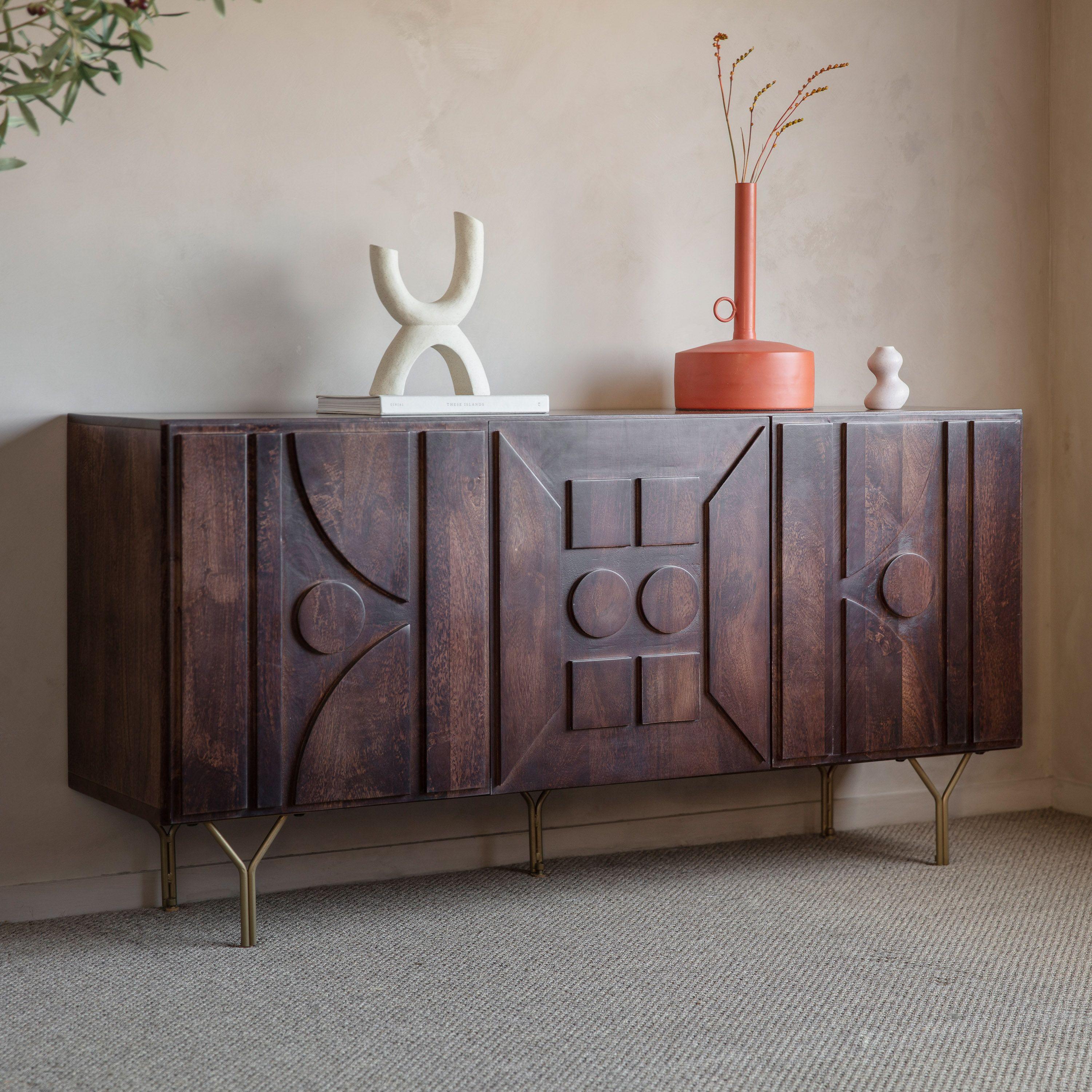 Inspira 3 Door Mango Wood Sideboard with Iron Legs - Maison Rêves UK