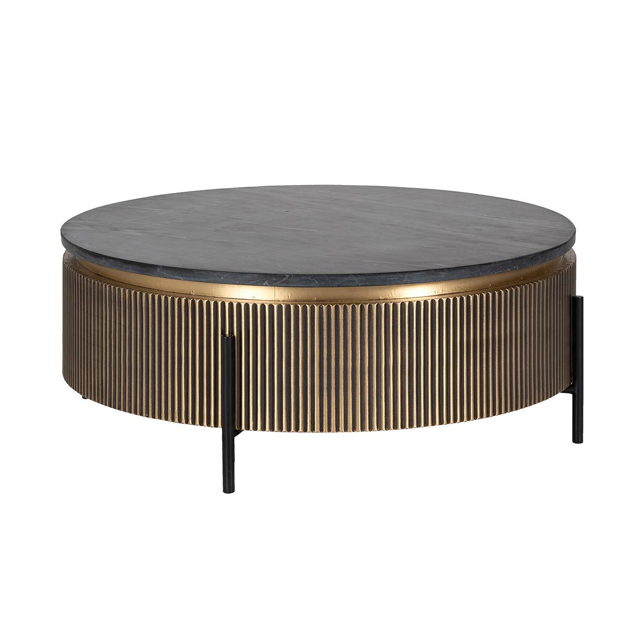 Ironville Circular Gold Coffee Table with Black Marble Top by Richmond Interiors - Maison Rêves UK