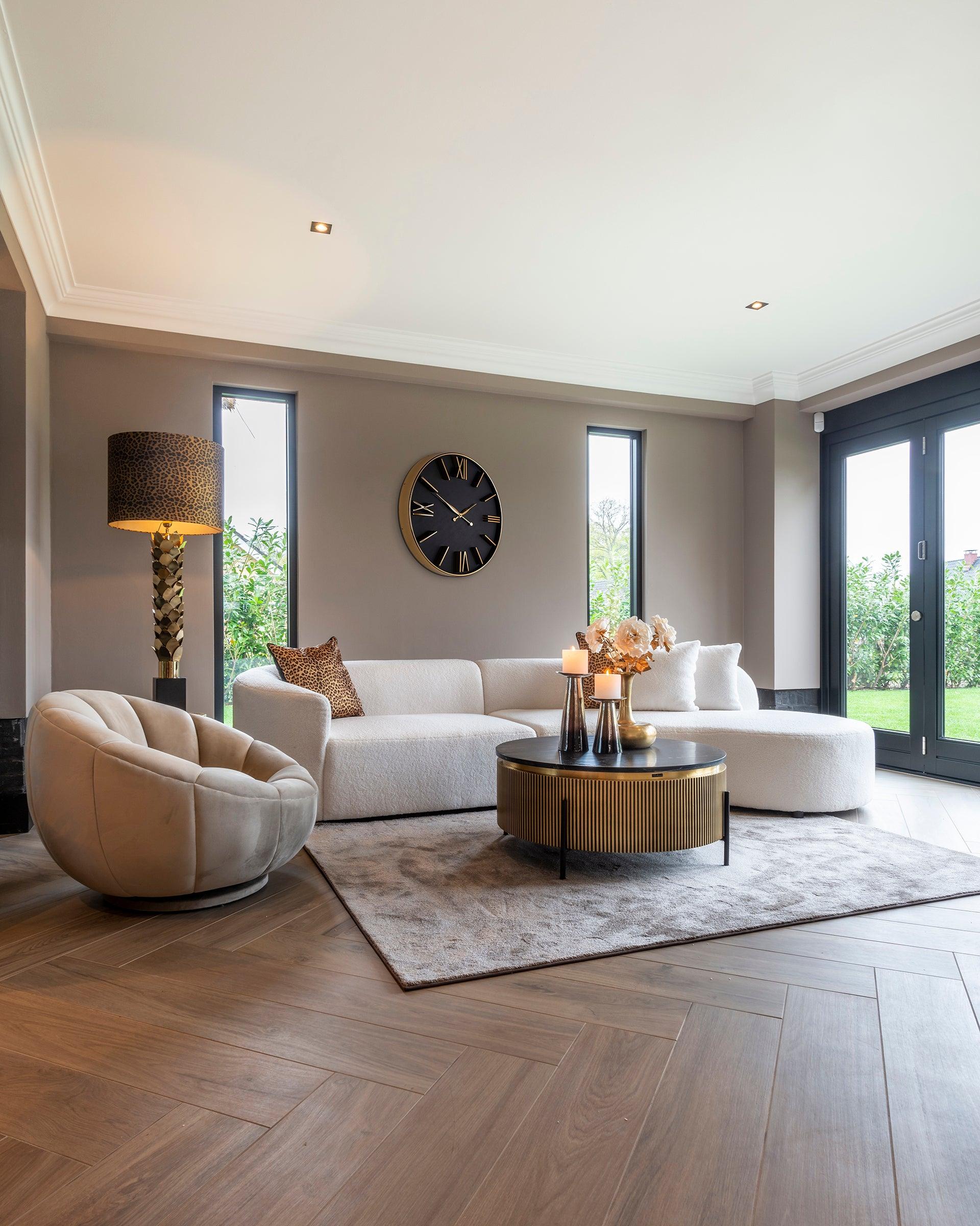 Ironville Circular Gold Coffee Table with Black Marble Top by Richmond Interiors - Maison Rêves UK