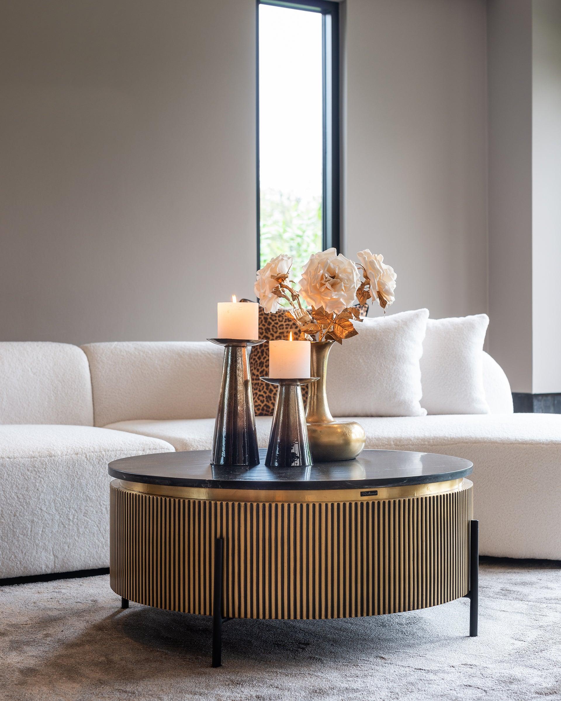 Ironville Circular Gold Coffee Table with Black Marble Top by Richmond Interiors - Maison Rêves UK