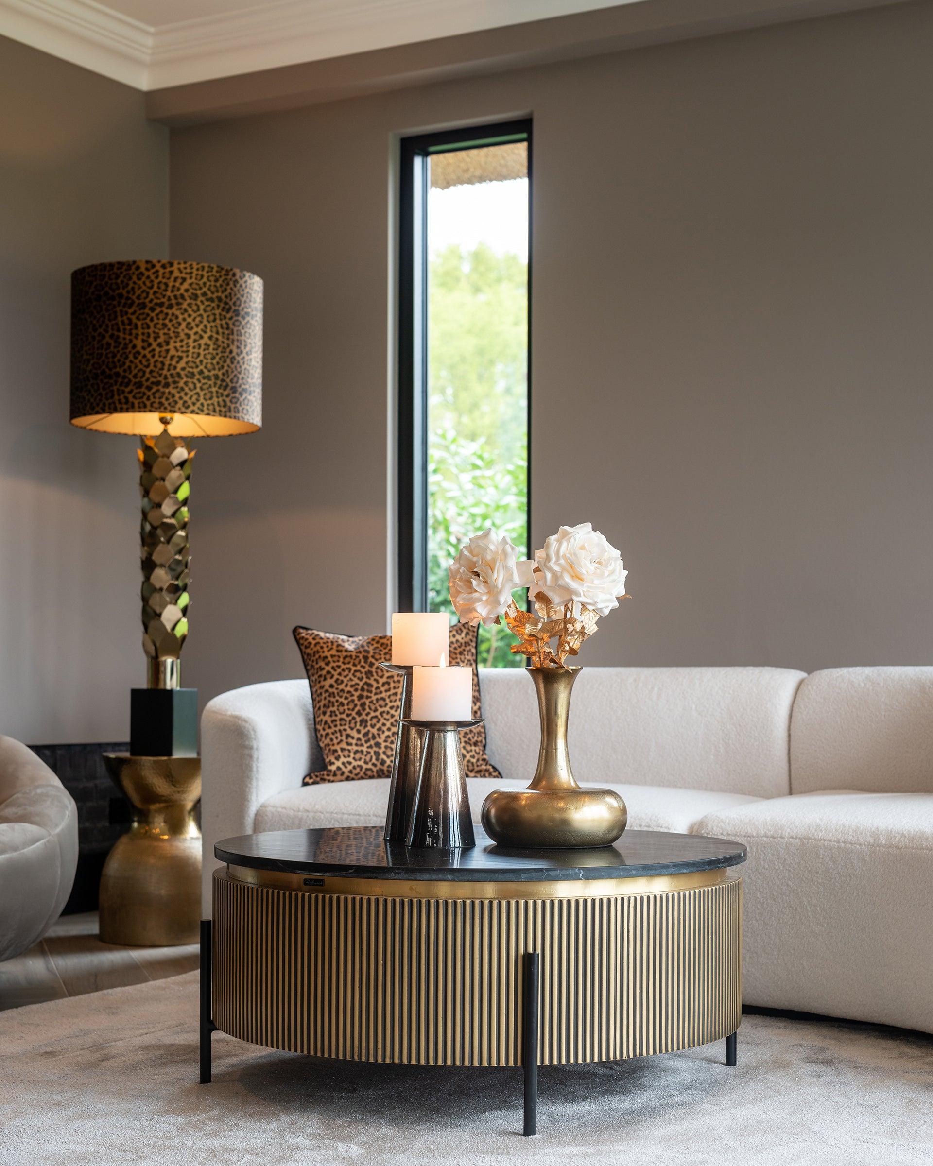 Ironville Circular Gold Coffee Table with Black Marble Top by Richmond Interiors - Maison Rêves UK