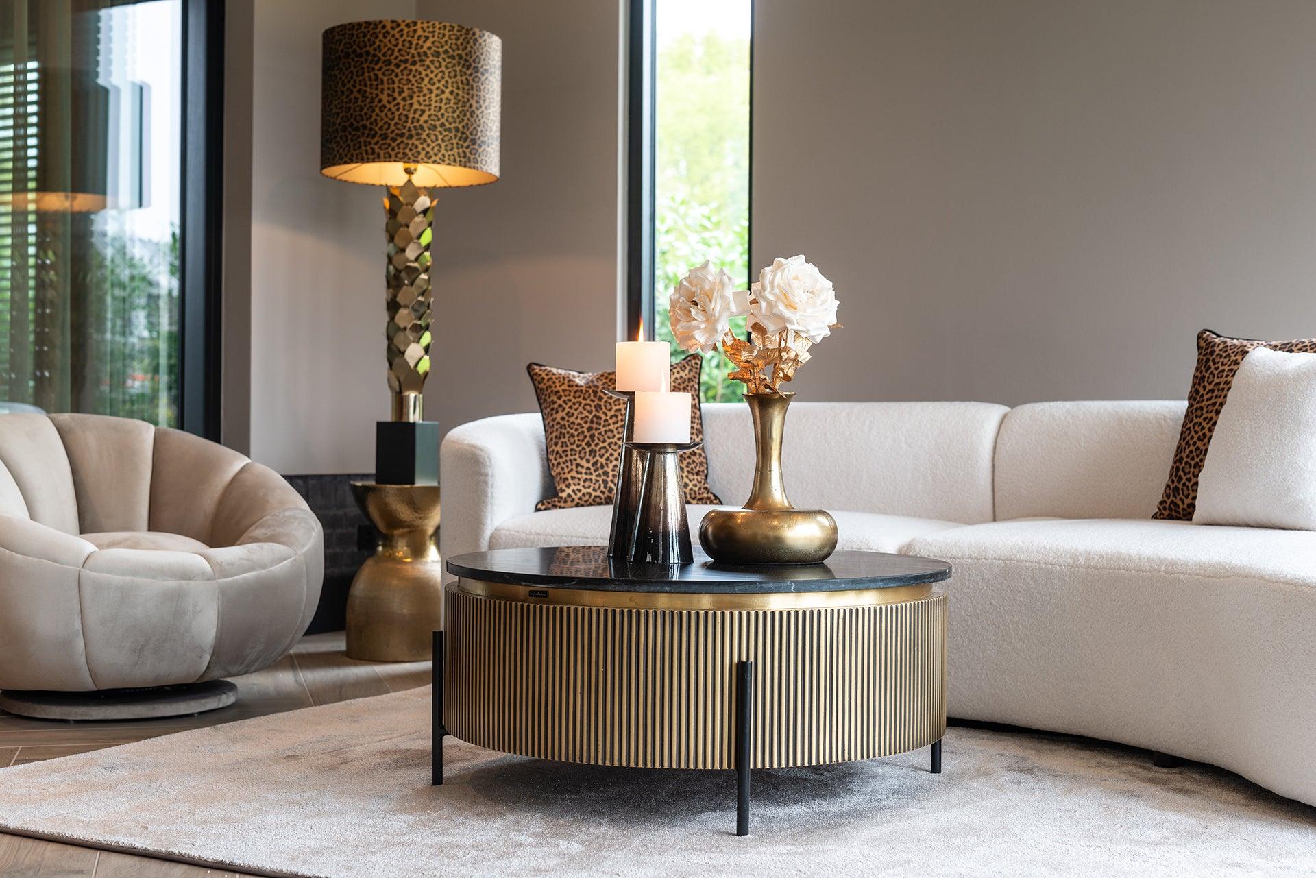 Ironville Circular Gold Coffee Table with Black Marble Top by Richmond Interiors - Maison Rêves UK
