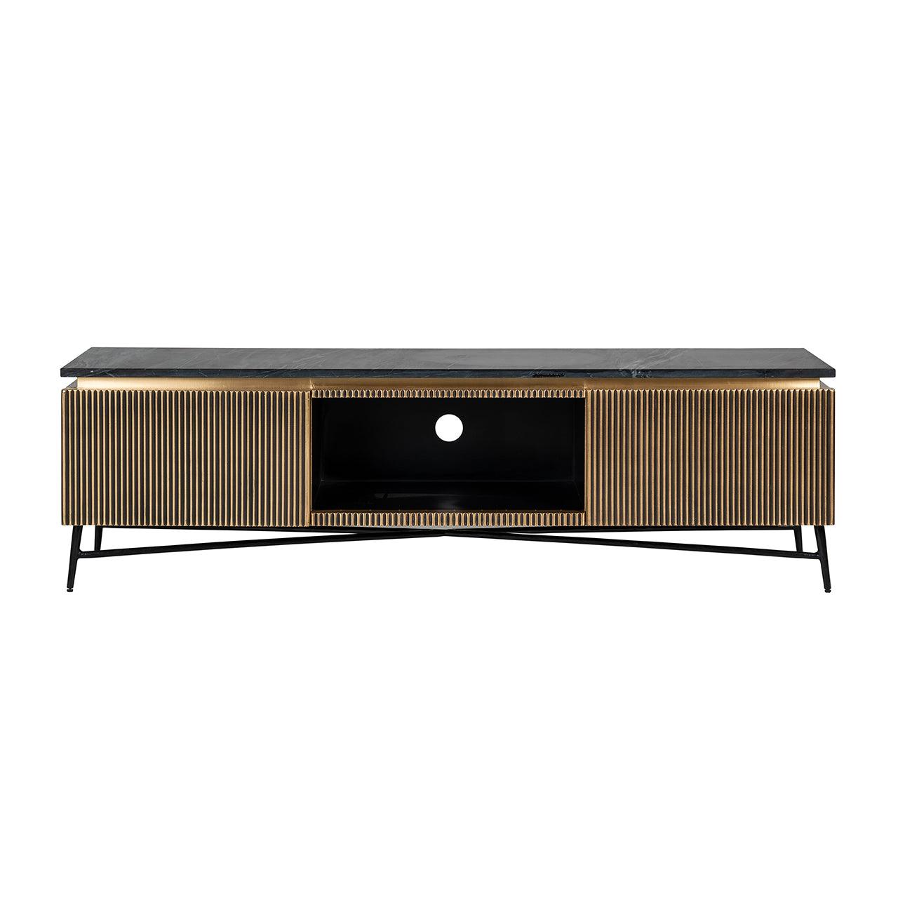 Ironville Gold Media Unit with Black Marble Top & Open Compartment by Richmond Interiors - Maison Rêves UK