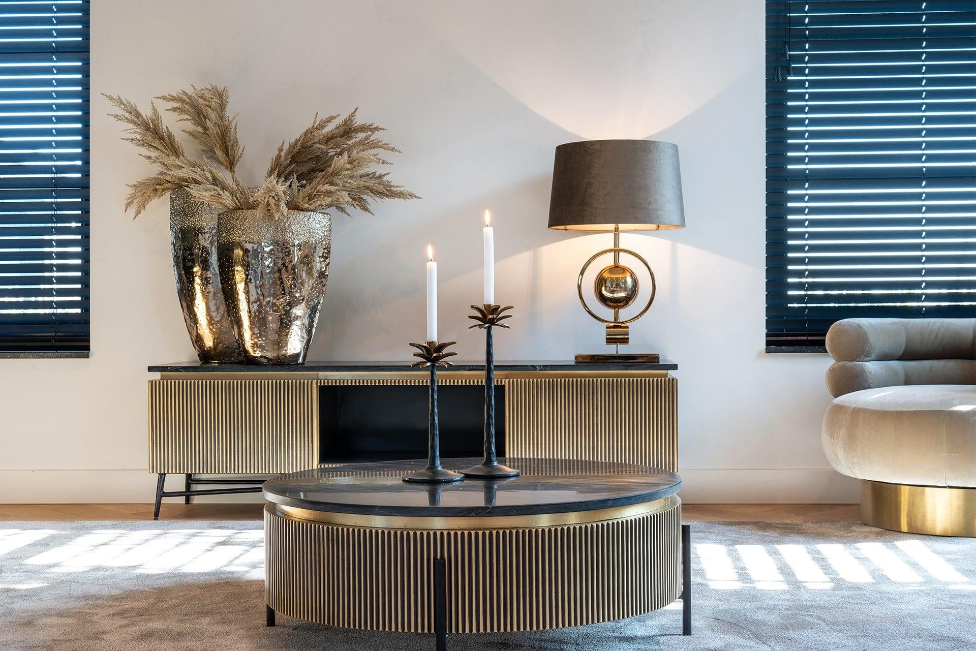 Ironville Gold Media Unit with Black Marble Top & Open Compartment by Richmond Interiors - Maison Rêves UK