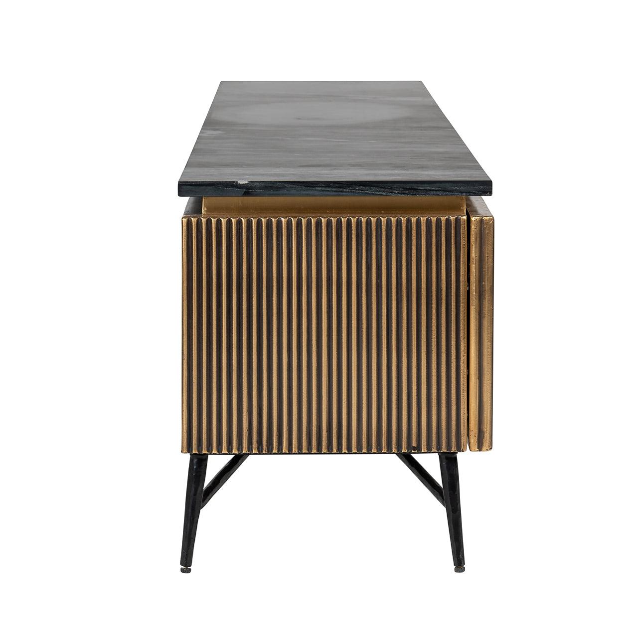 Ironville Gold Media Unit with Black Marble Top & Open Compartment by Richmond Interiors - Maison Rêves UK