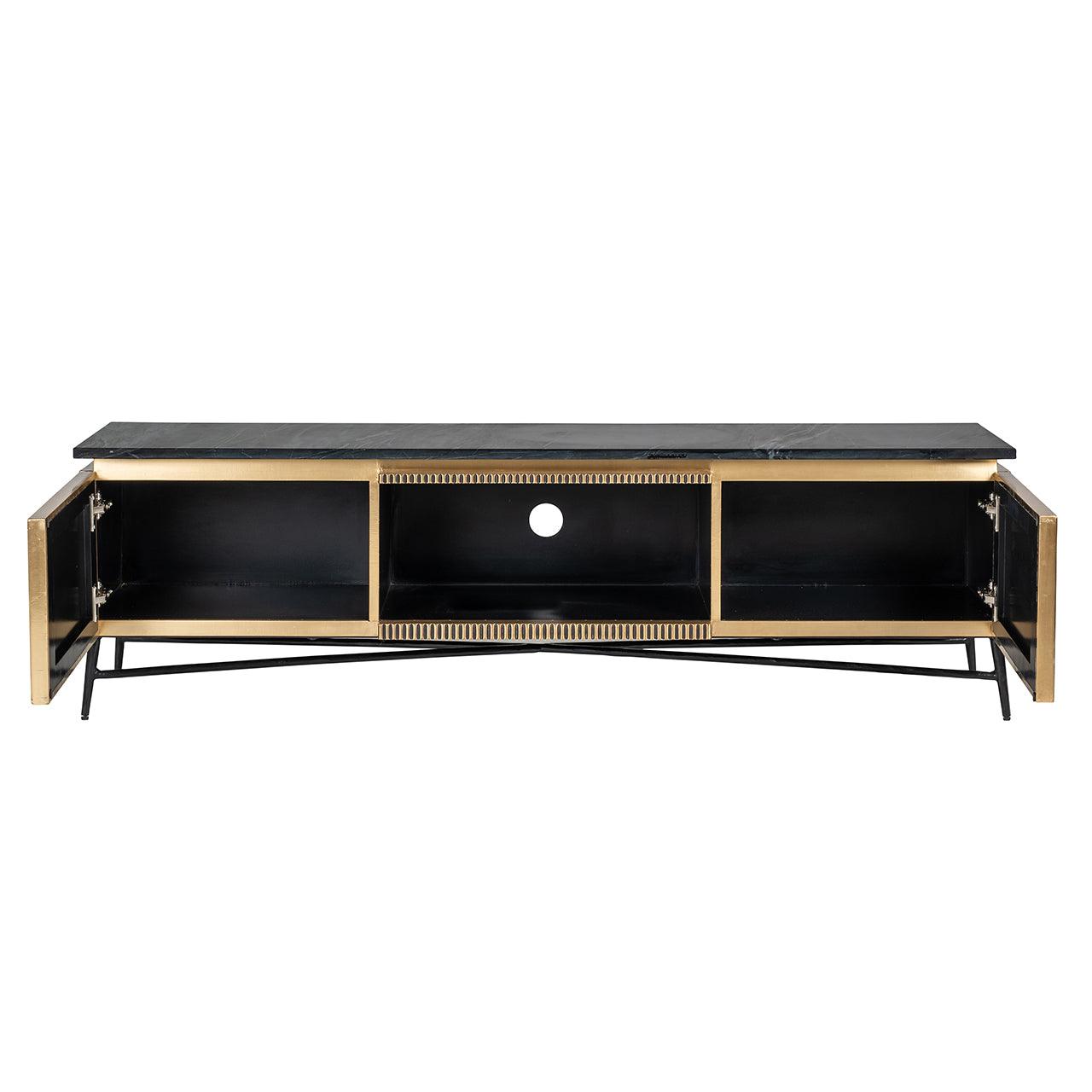 Ironville Gold Media Unit with Black Marble Top & Open Compartment by Richmond Interiors - Maison Rêves UK