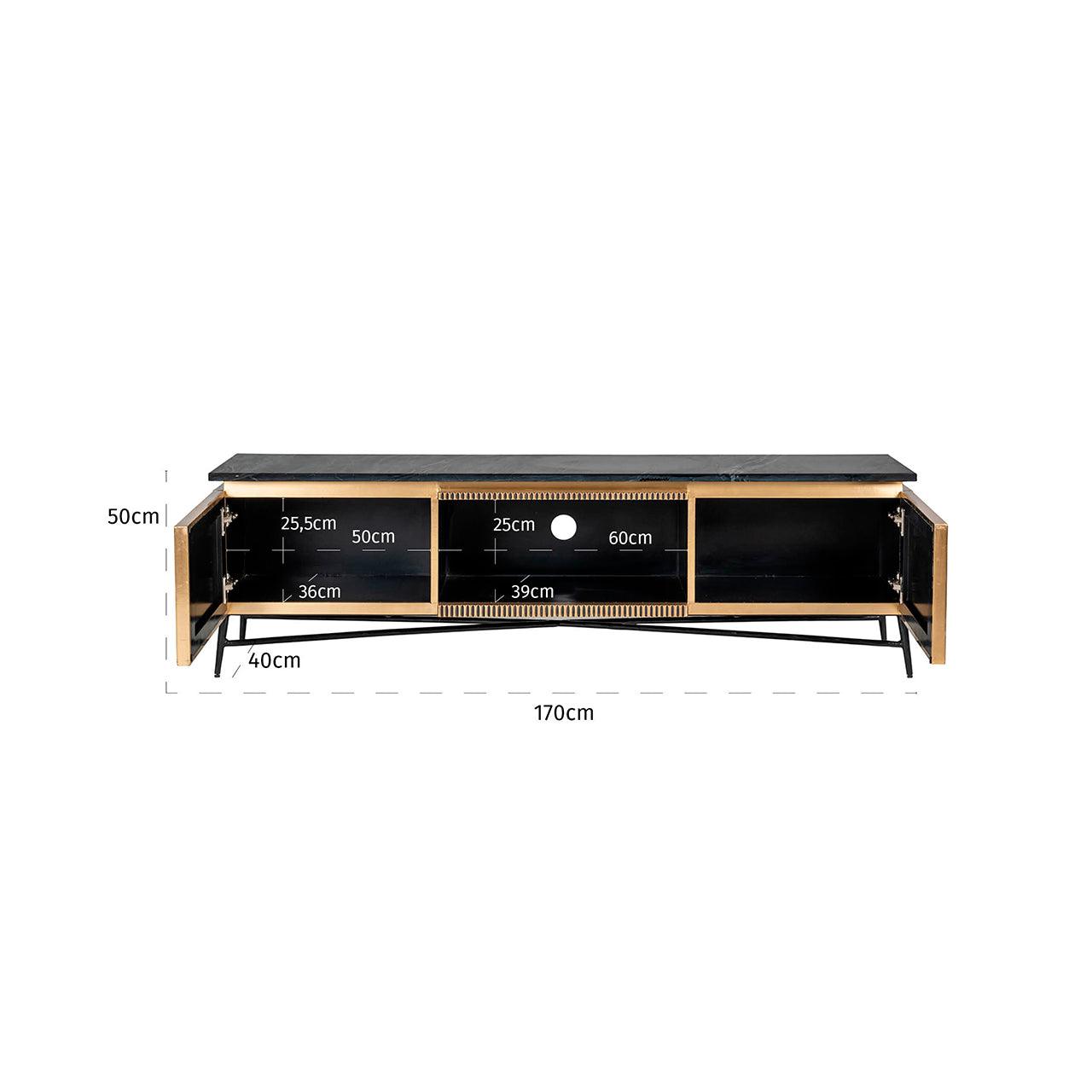 Ironville Gold Media Unit with Black Marble Top & Open Compartment by Richmond Interiors - Maison Rêves UK