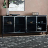 Kilworth Brushed Black Iron Sideboard with Glass Doors - Maison Rêves UK
