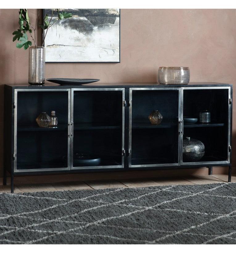 Kilworth Brushed Black Iron Sideboard with Glass Doors - Maison Rêves UK