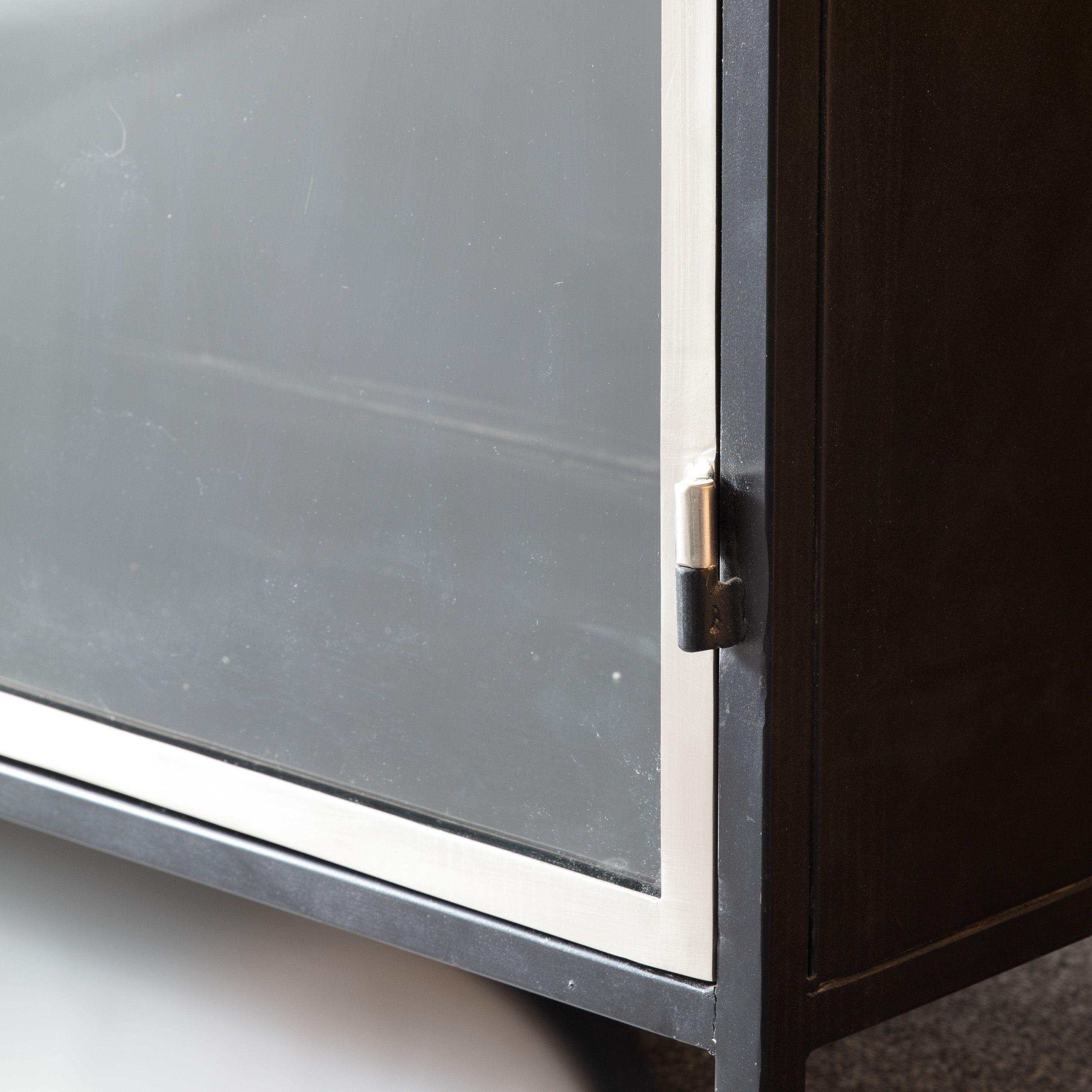 Kilworth Brushed Black Iron Sideboard with Glass Doors - Maison Rêves UK