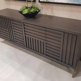 4-Door Sideboard Textured Grey Oak Veneer With Brushed Brass Feet - interitower