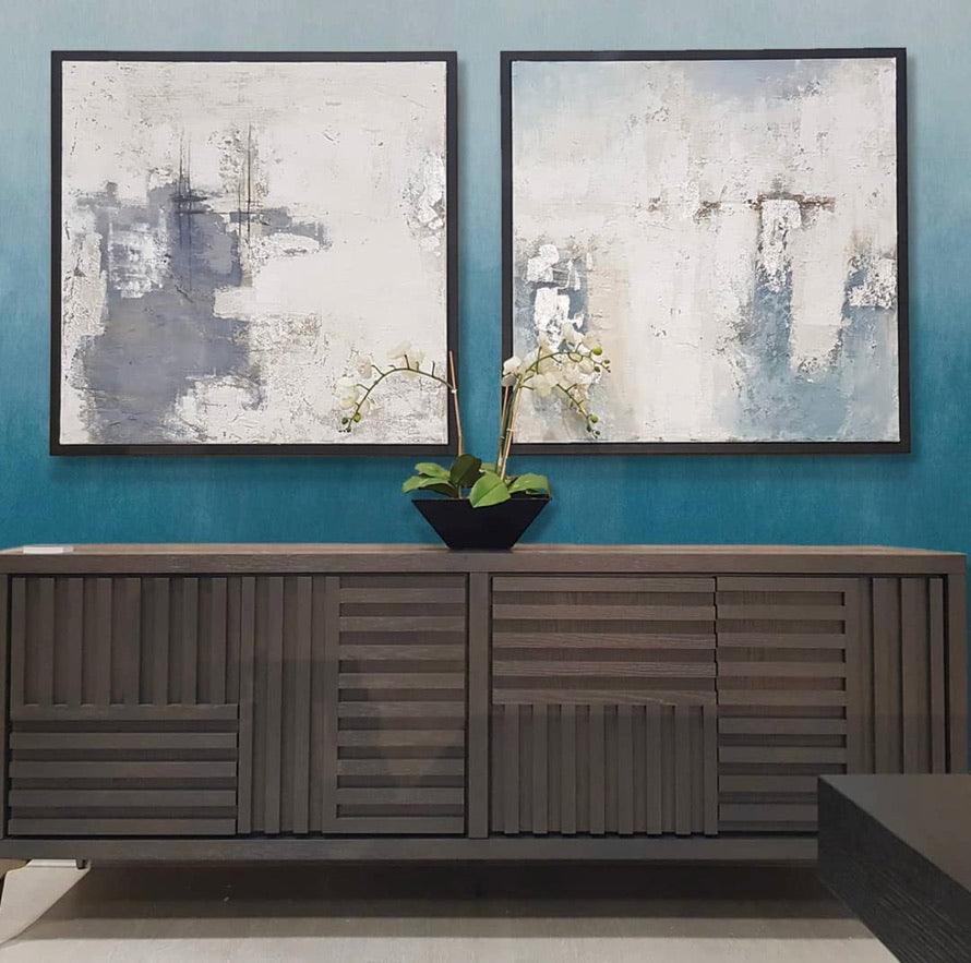 Kyoto 4-Door Sideboard Textured Grey Oak Veneer With Brushed Brass Feet by Berkeley Designs - Interitower | UK