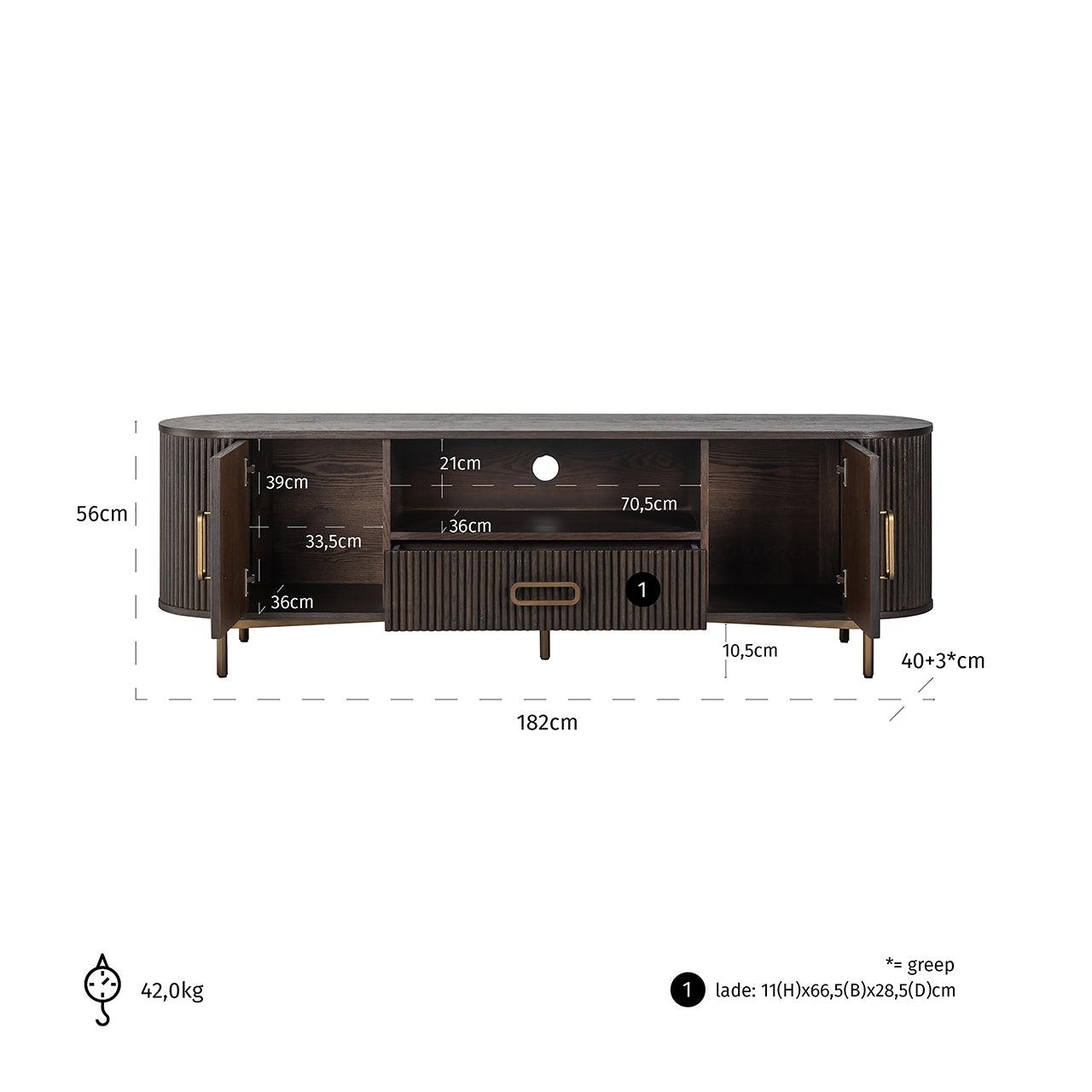 Luxor 2 Door 1 Drawer Brown Media Unit with Brushed Gold Feet by Richmond Interiors - Maison Rêves UK