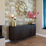 Luxor 4 Door Brown Wood Sideboard with Brushed Gold Frame by Richmond Interiors - Maison Rêves UK