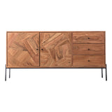 Mirage 2 Door 3 Drawer Acacia Wood Sideboard with Black Metal Legs - Maison Rêves UK