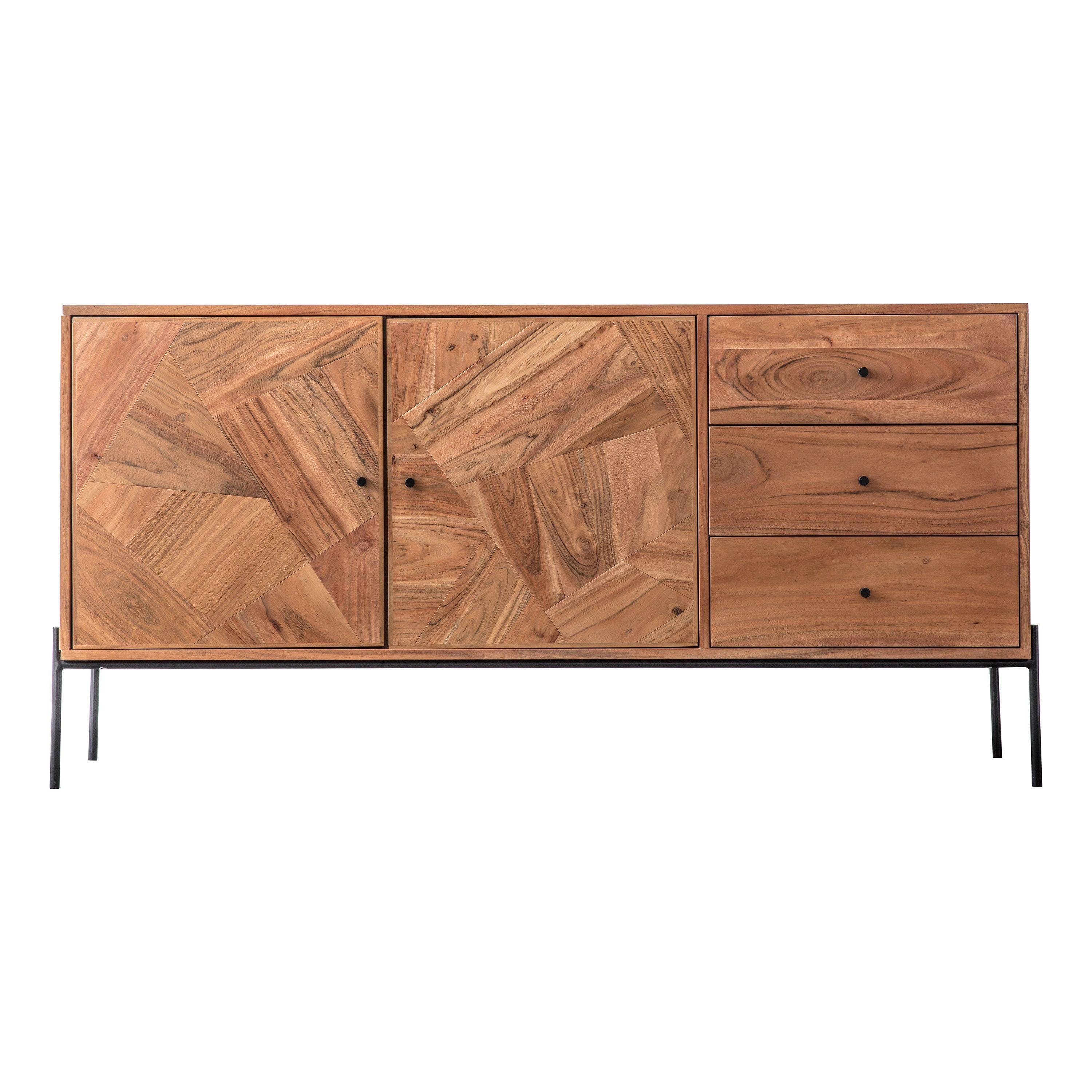 Mirage 2 Door 3 Drawer Acacia Wood Sideboard with Black Metal Legs - Maison Rêves UK