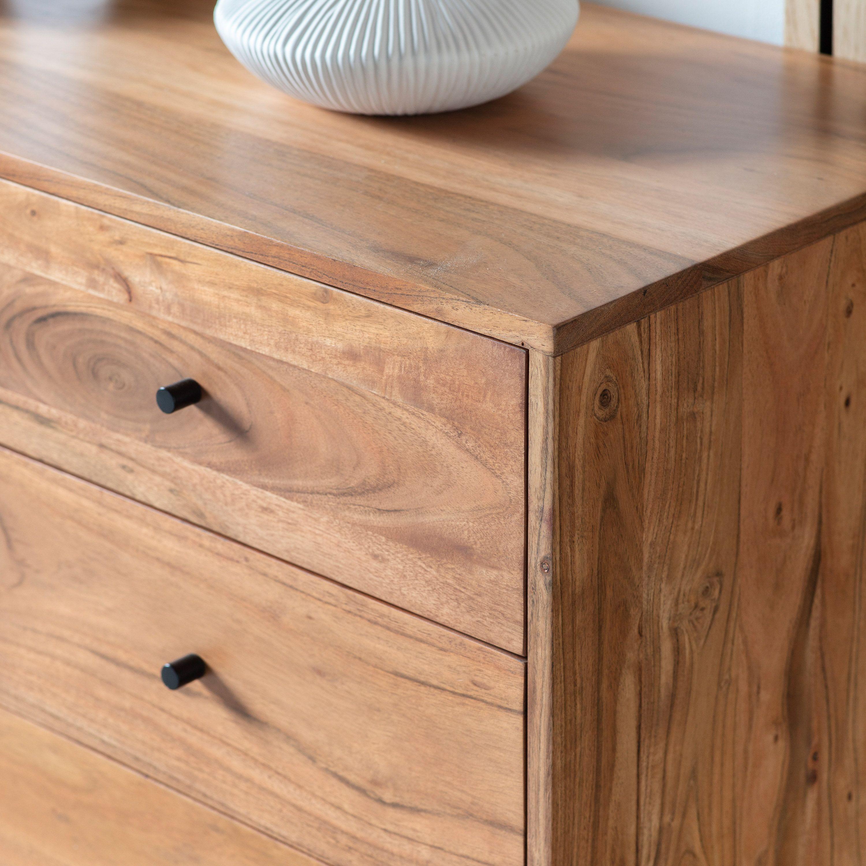 Mirage 2 Door 3 Drawer Acacia Wood Sideboard with Black Metal Legs - Maison Rêves UK