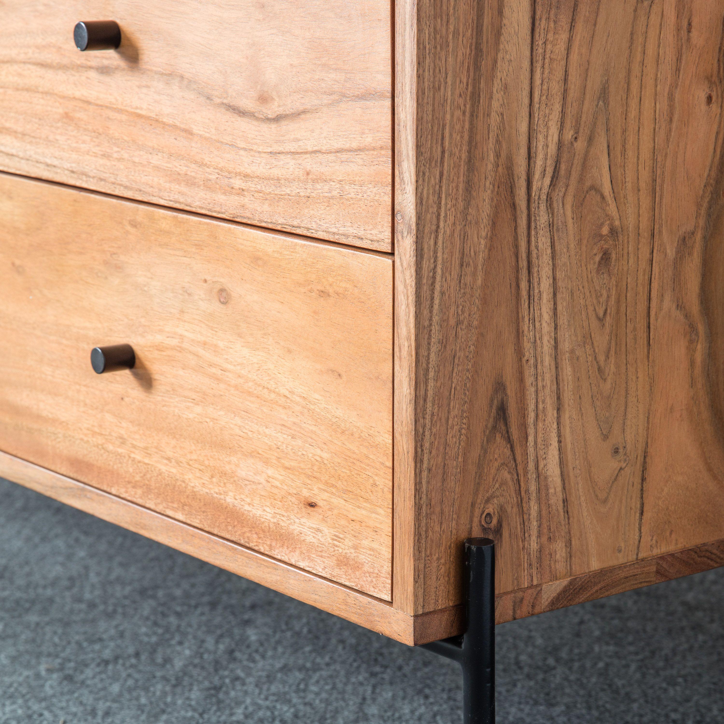Mirage 2 Door 3 Drawer Acacia Wood Sideboard with Black Metal Legs - Maison Rêves UK