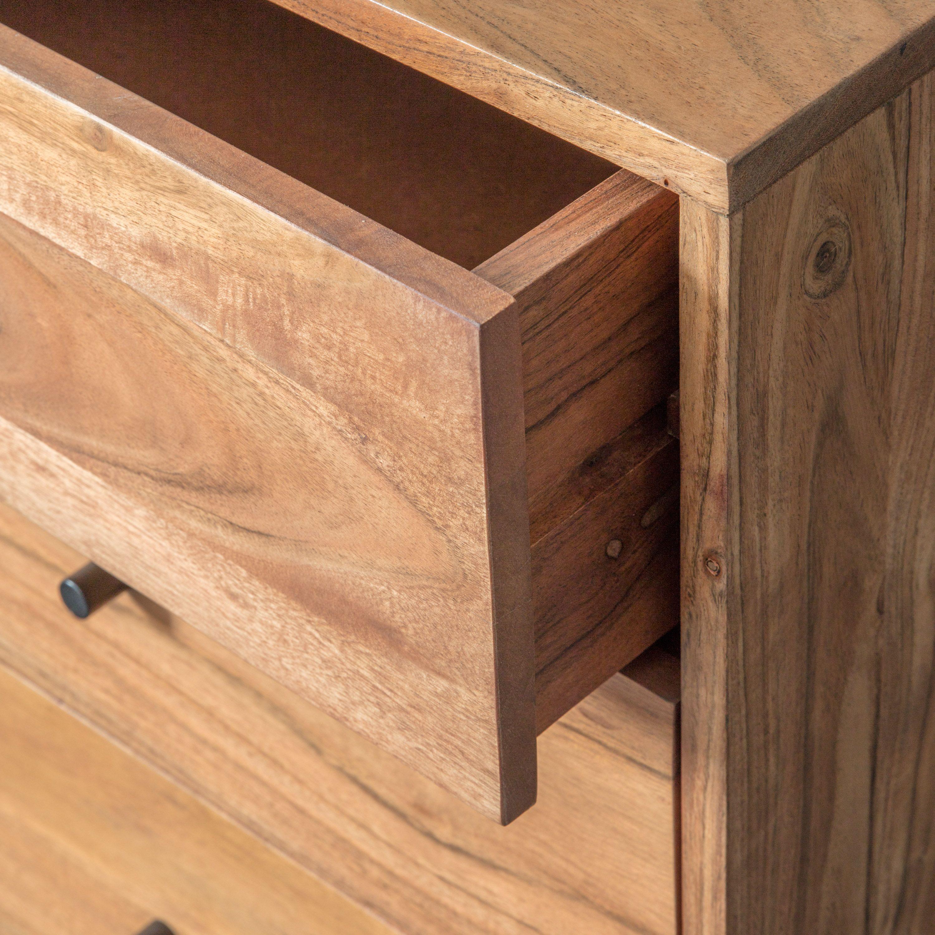 Mirage 2 Door 3 Drawer Acacia Wood Sideboard with Black Metal Legs - Maison Rêves UK