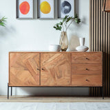 Mirage 2 Door 3 Drawer Acacia Wood Sideboard with Black Metal Legs - Maison Rêves UK
