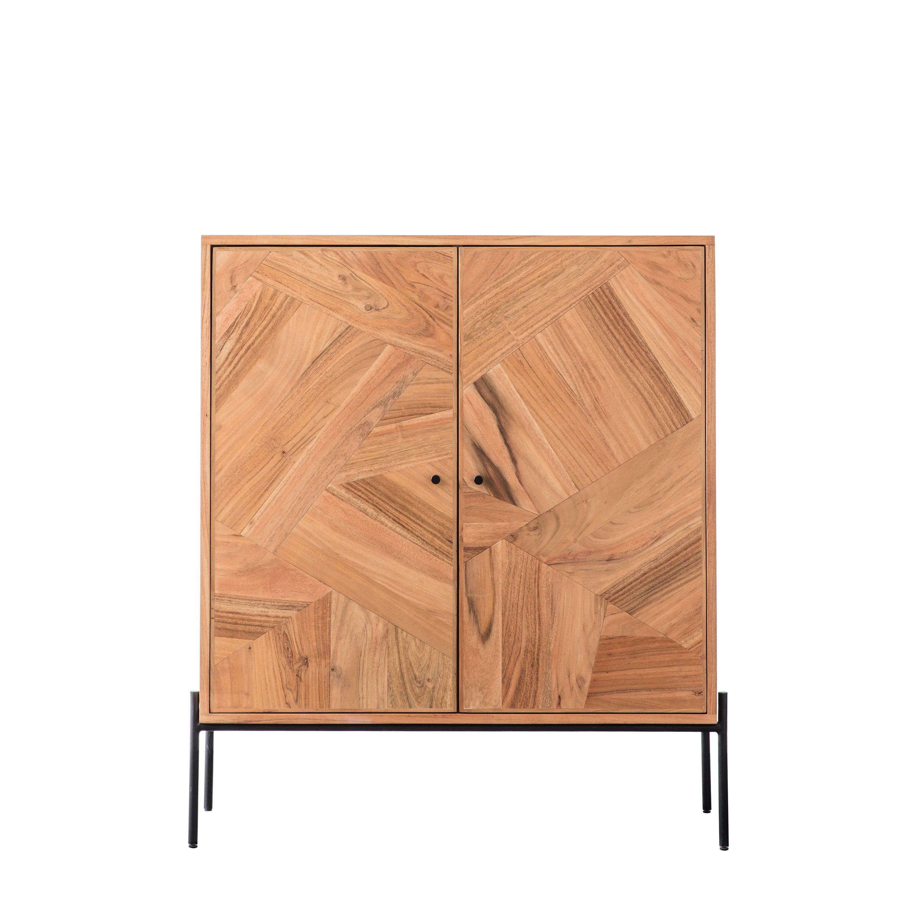Mirage 2 Door Acacia Wood Drinks Cabinet with Black Metal Legs - Maison Rêves UK