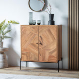 Mirage 2 Door Acacia Wood Drinks Cabinet with Black Metal Legs - Maison Rêves UK