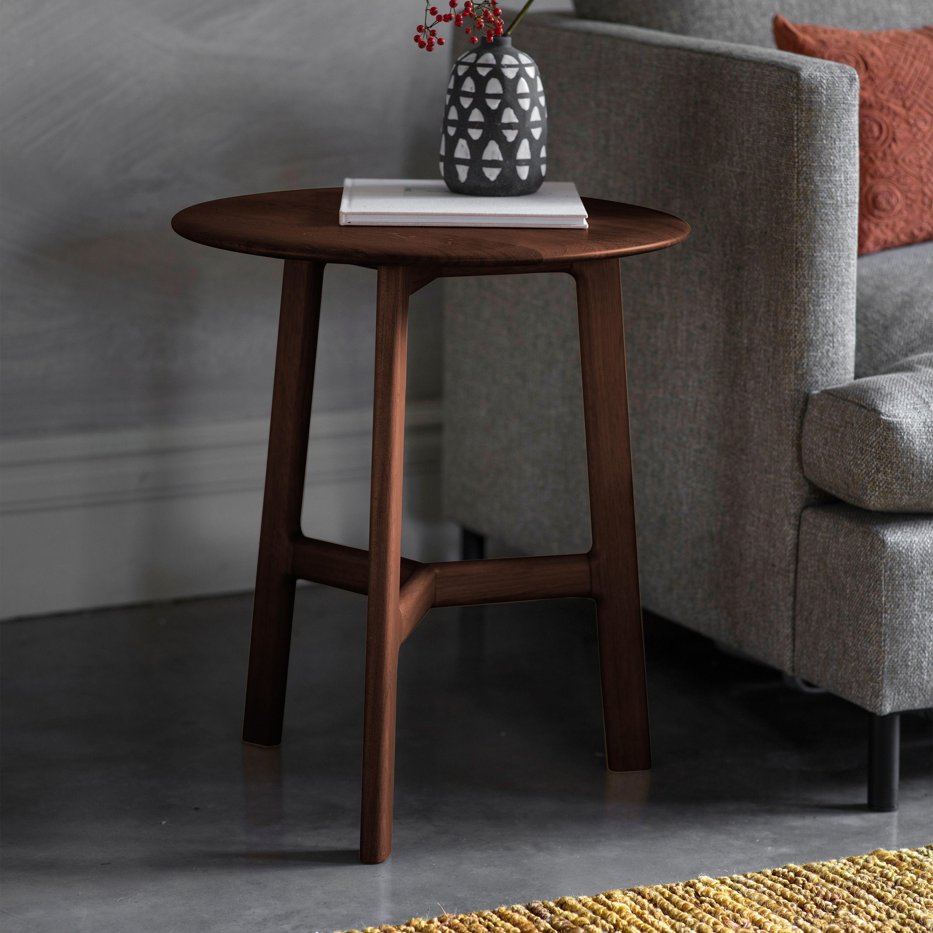 Modera Round Solid Oak Side Table Walnut - Maison Rêves UK