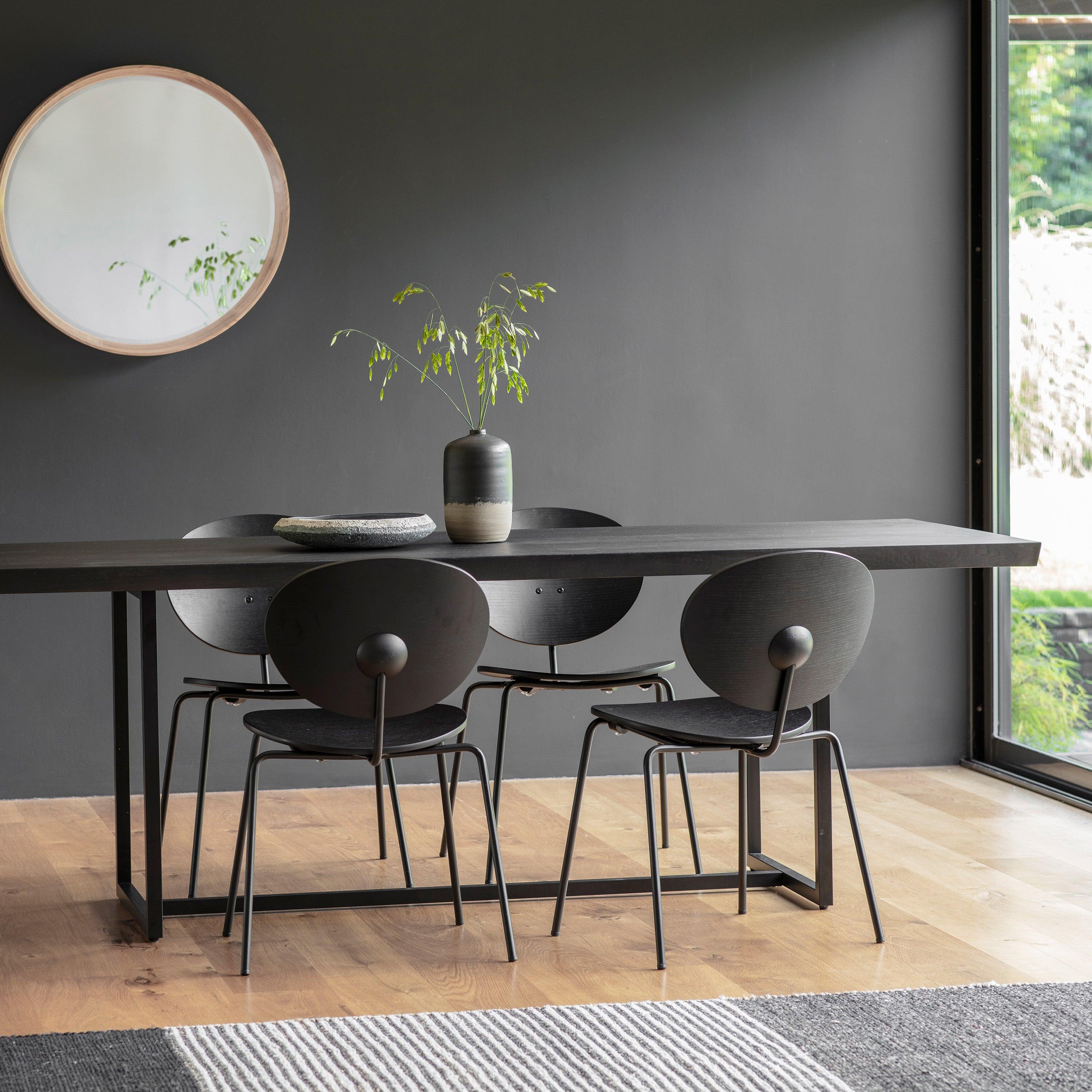 Nimbus Black Wooden Dining Table Metal Base - Maison Rêves UK