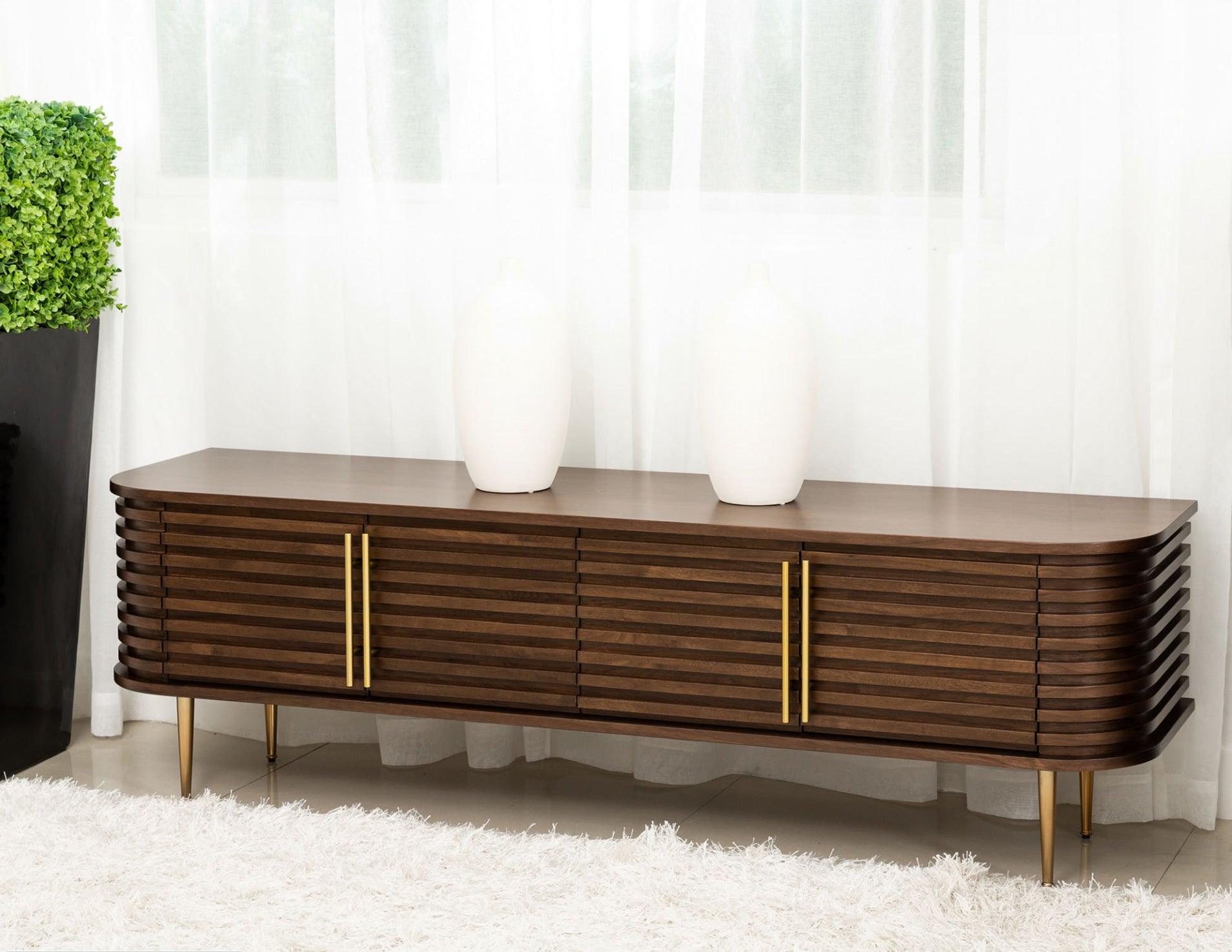 Paris Natural Walnut Media Unit with Gold Brass Handles by Berkeley Designs - Maison Rêves UK