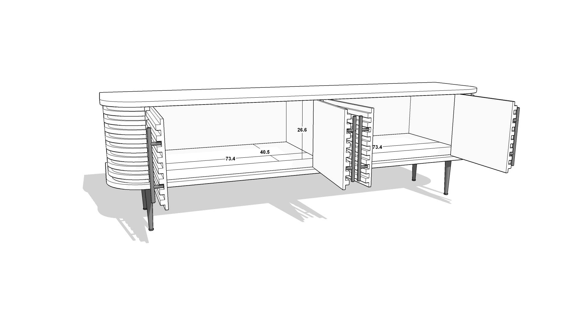 Paris Natural Walnut Media Unit with Gold Brass Handles by Berkeley Designs - Maison Rêves UK