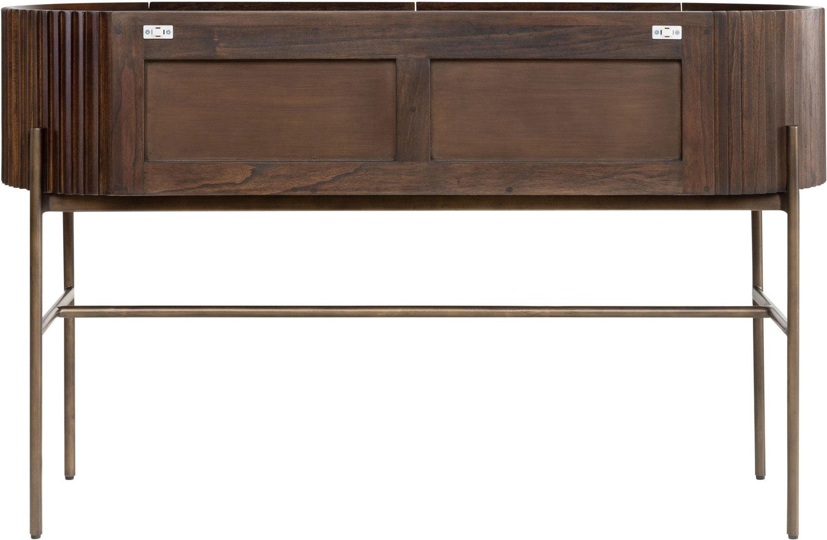 Pogoro Brown Wood Console Table with Dark Brass Frame - Maison Rêves UK
