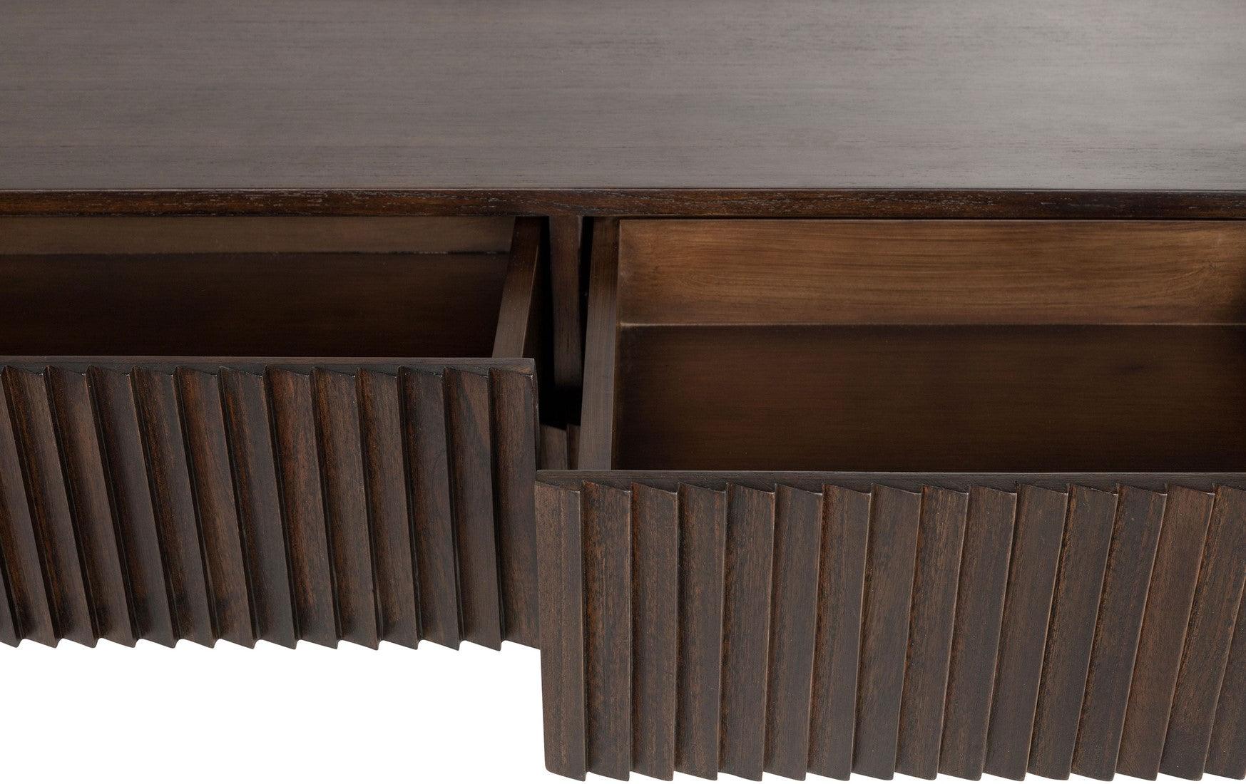 Pogoro Brown Wood Console Table with Dark Brass Frame - Maison Rêves UK