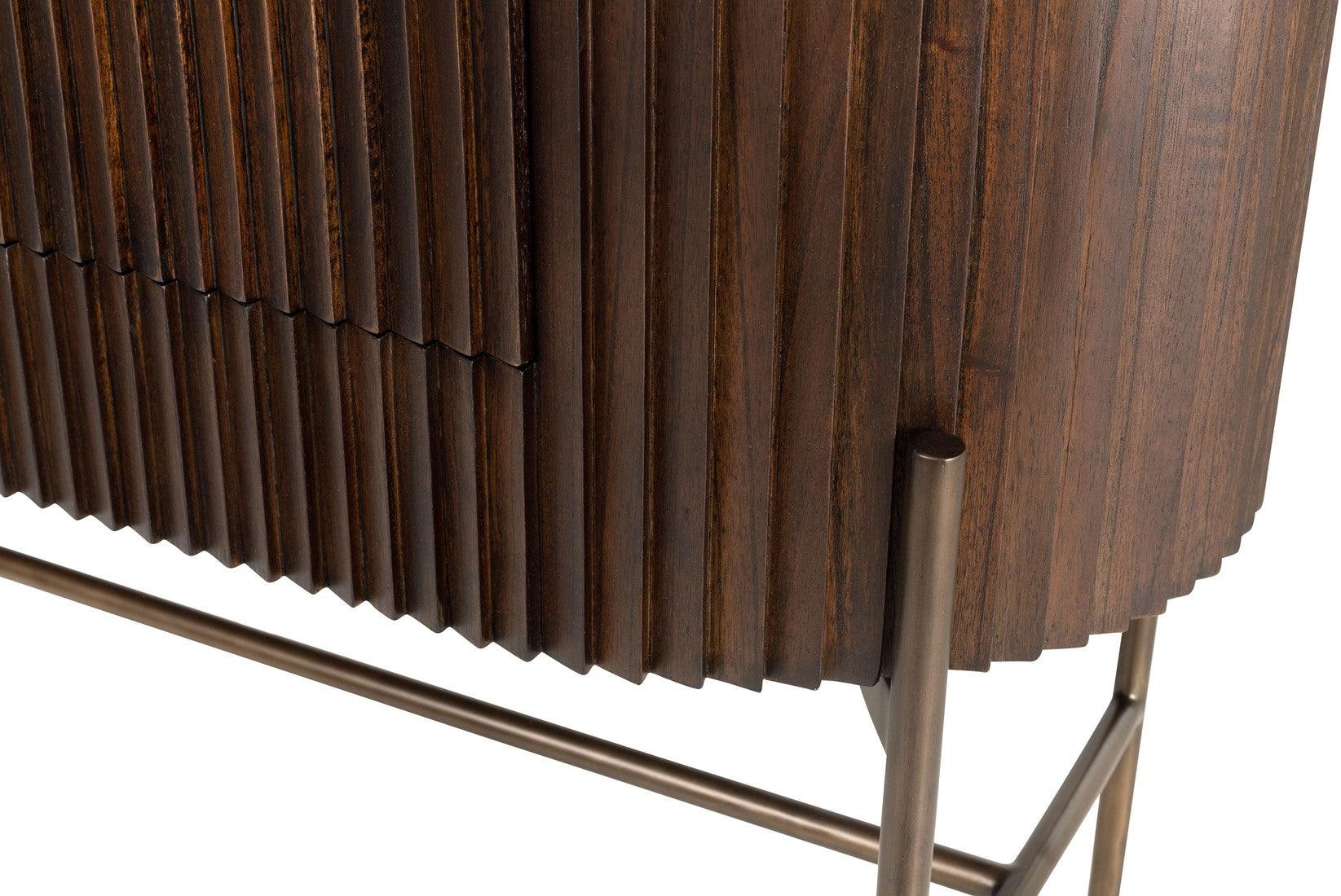 Pogoro Brown Wood Console Table with Dark Brass Frame - Maison Rêves UK