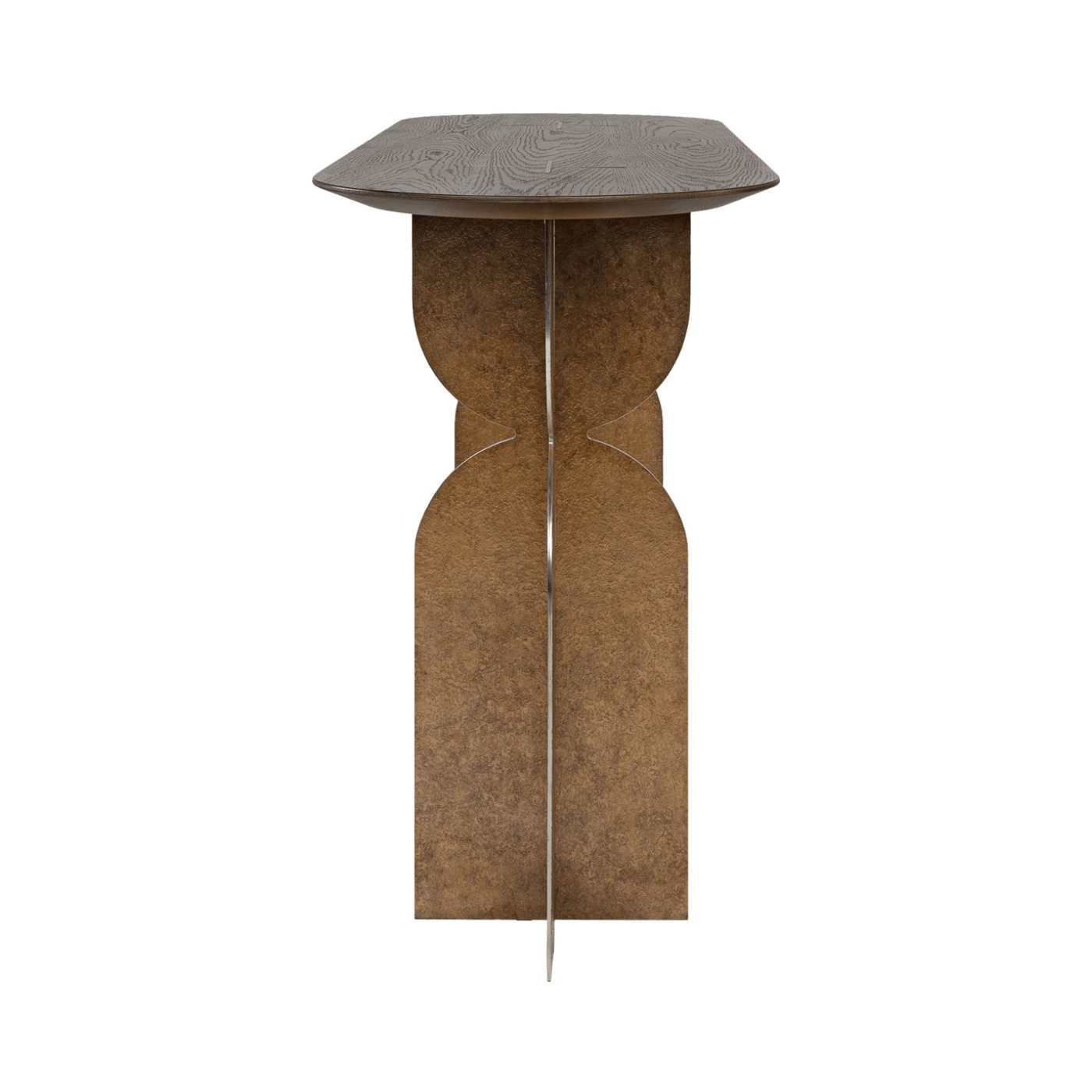 Ray Bronze Steel Console Table with Brown Oak Wood Top - Maison Rêves UK