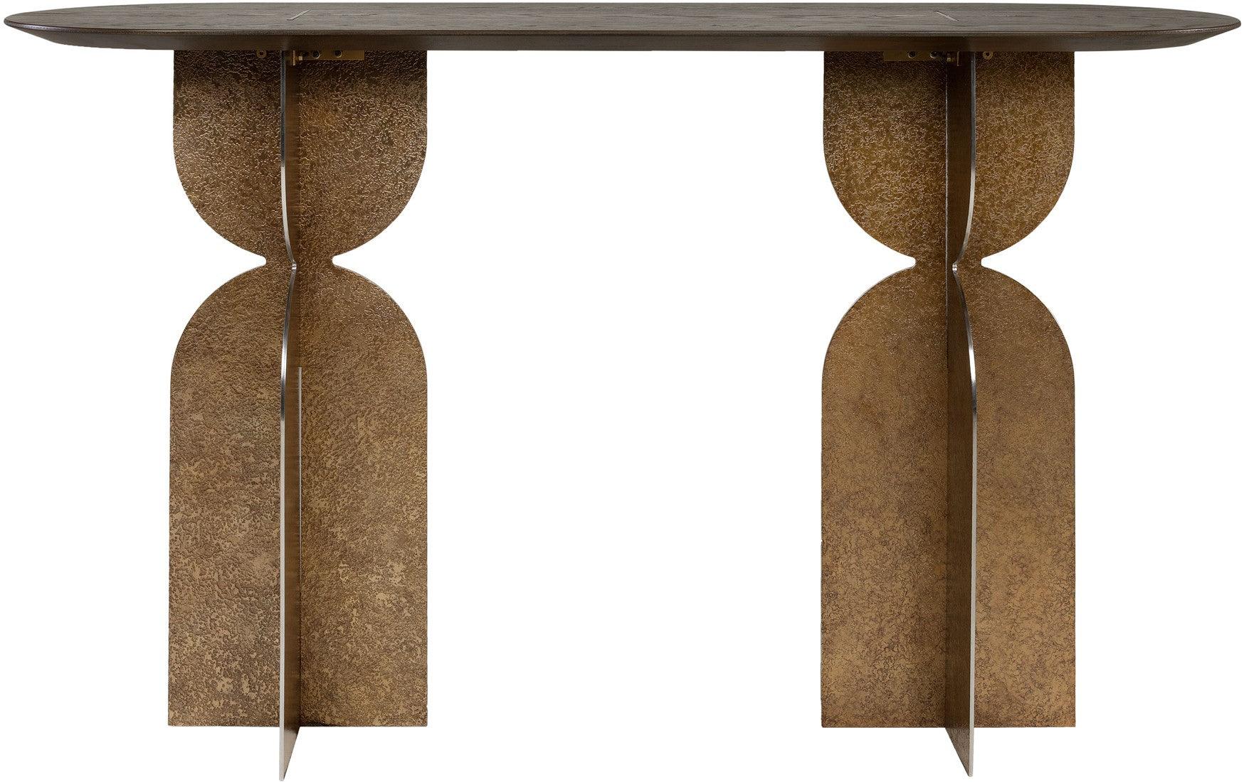 Ray Bronze Steel Console Table with Brown Oak Wood Top - Maison Rêves UK